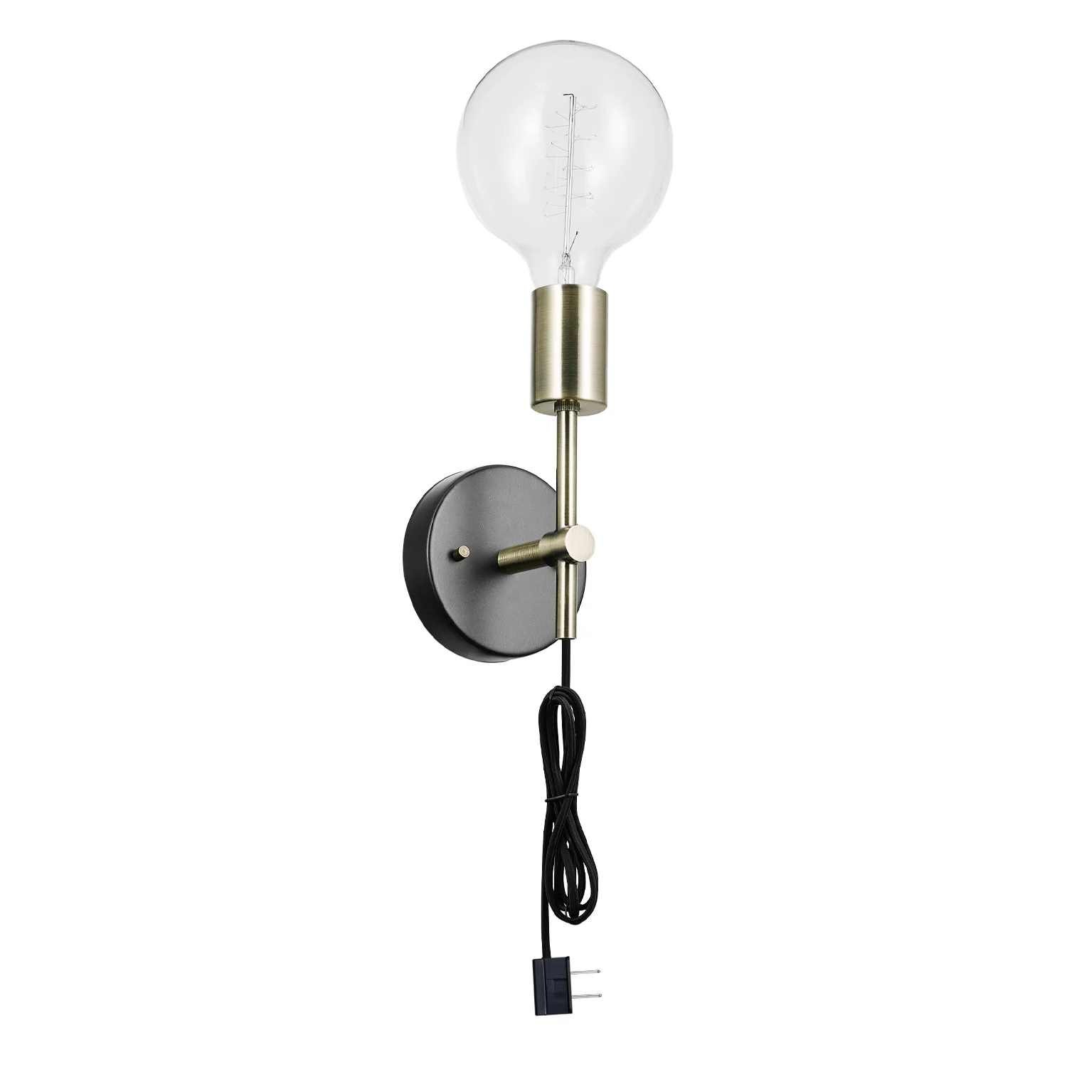 Novogratz x Globe Owen 1-Light Antique Brass and Dark Bronze Plug-In or Hardwire Wall Sconce, 51371