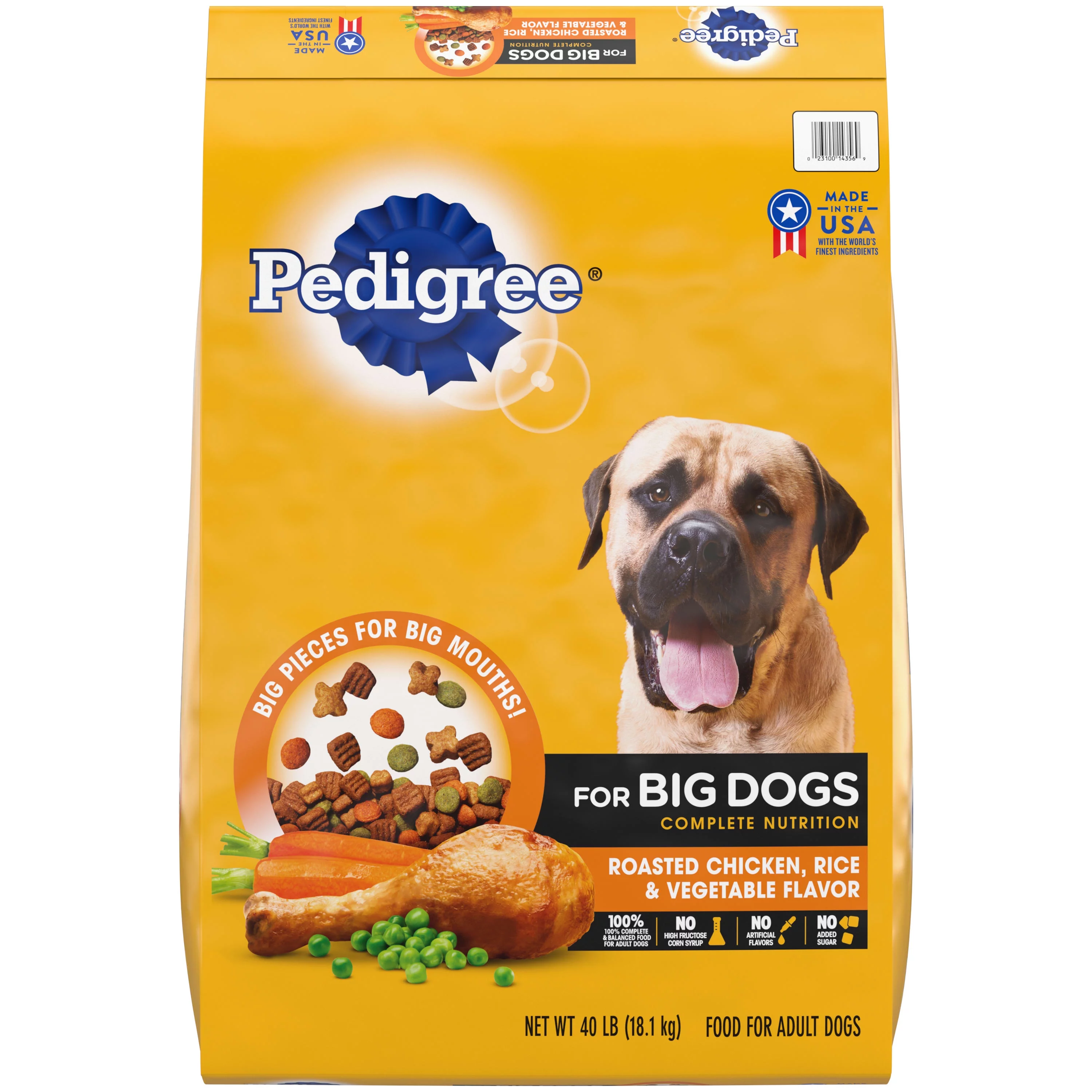 PEDIGREE For Big Dogs Adult Complete Nutrition Large Breed Dry Dog Food Roasted Chicken, Rice & Vegetable Flavor Dog Kibble, 40 lb. Bag