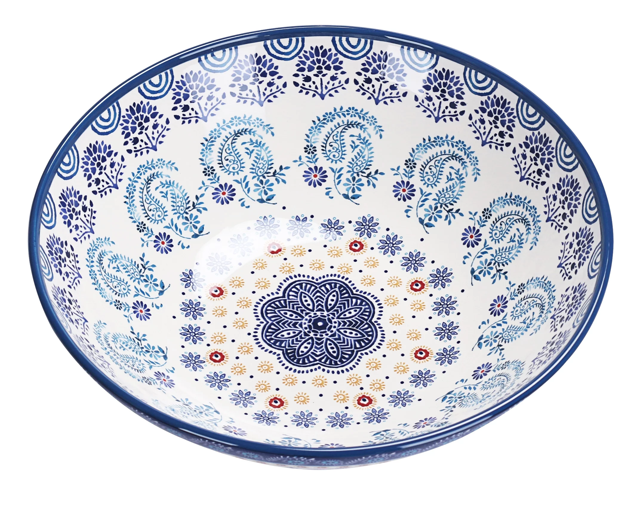 Bico Blue Talavera Ceramic 13 inch Serving Bowl, Microwave & Dishwasher Safe
