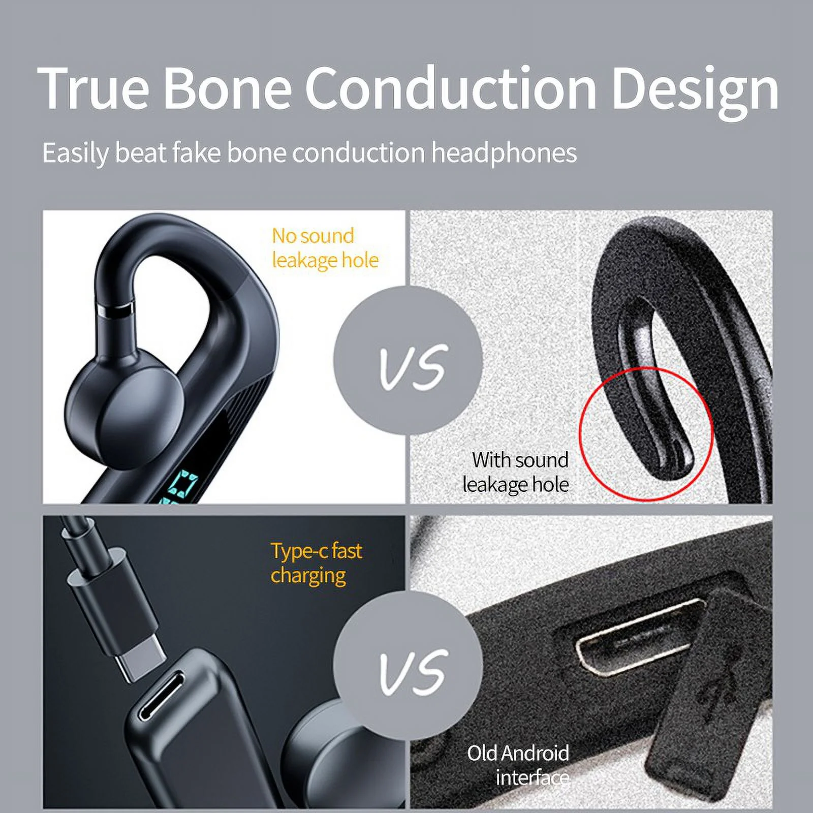 Real Bone Conduction Sports Running Fitness Cycling Bone Sensing Talking Waterproof On-Ear Not In-Ear Bone Conduction Monaural 5.2 Bluetooth Headset.