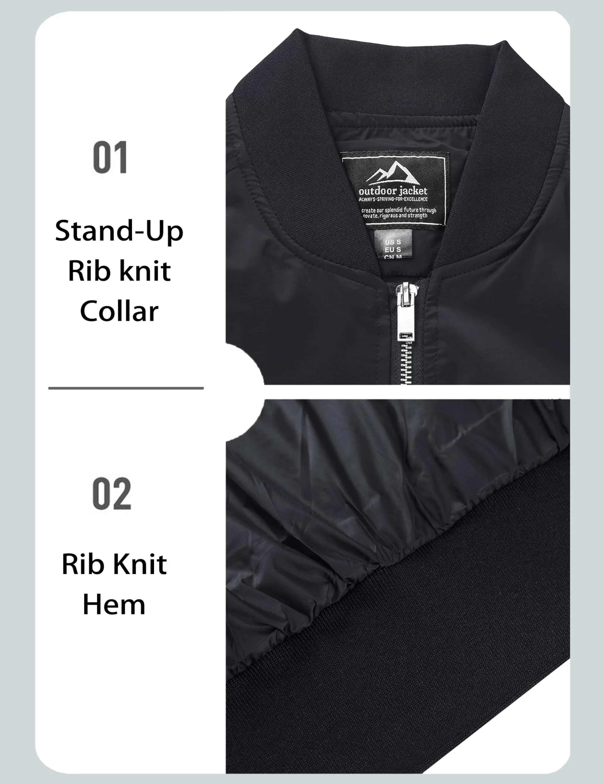 TACVASEN Mens Outdoor Casual Jacket Lightweight Windproof Bomber Coat Black M