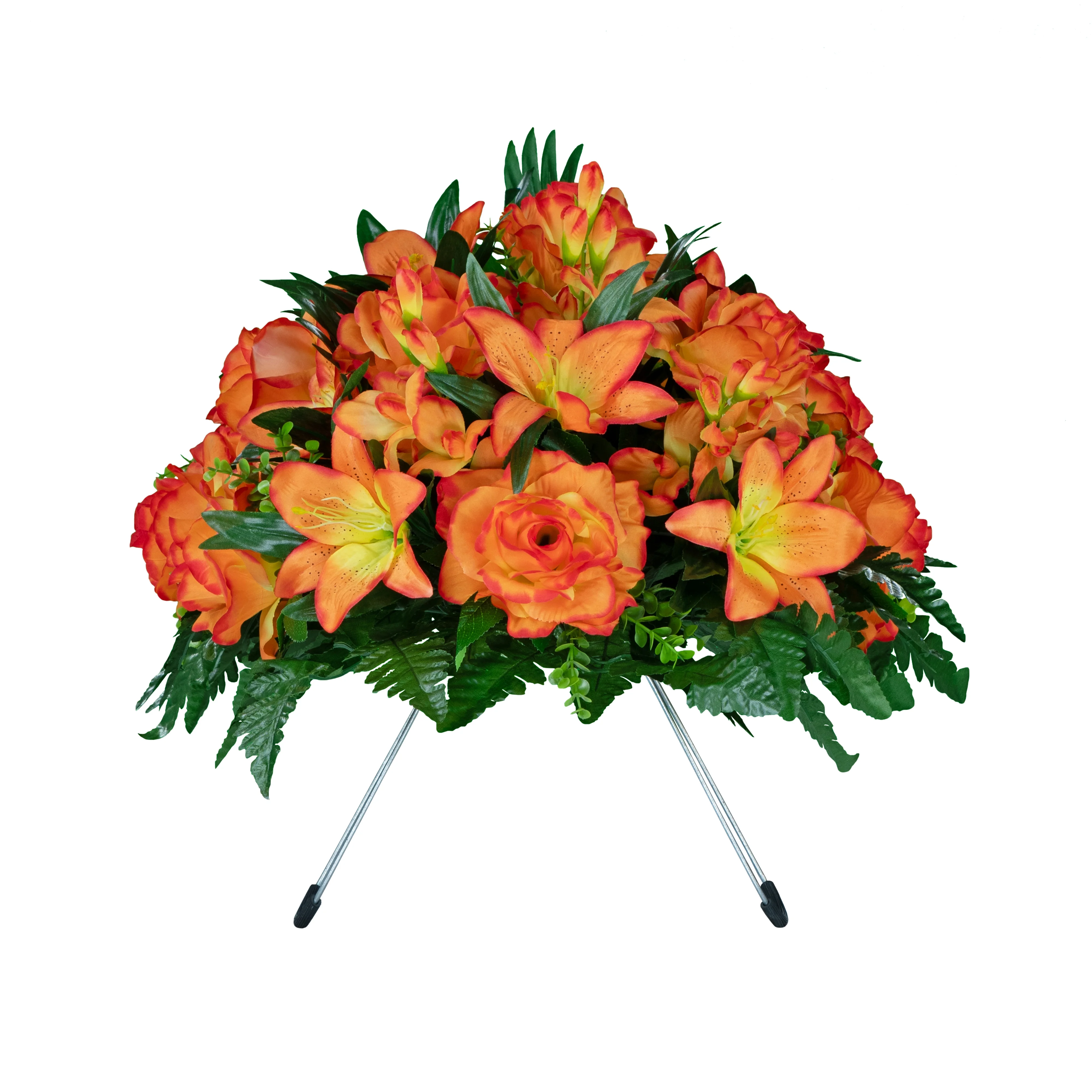 Sympathy Silks Artificial Cemetery Flowers Sunrise Gladiolus Rose and Lily Saddle for Headstone