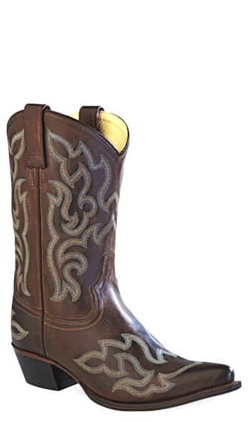 Old West Chocolate Womens Leather 10in Pointed Toe Cowboy Western Boots 5 M