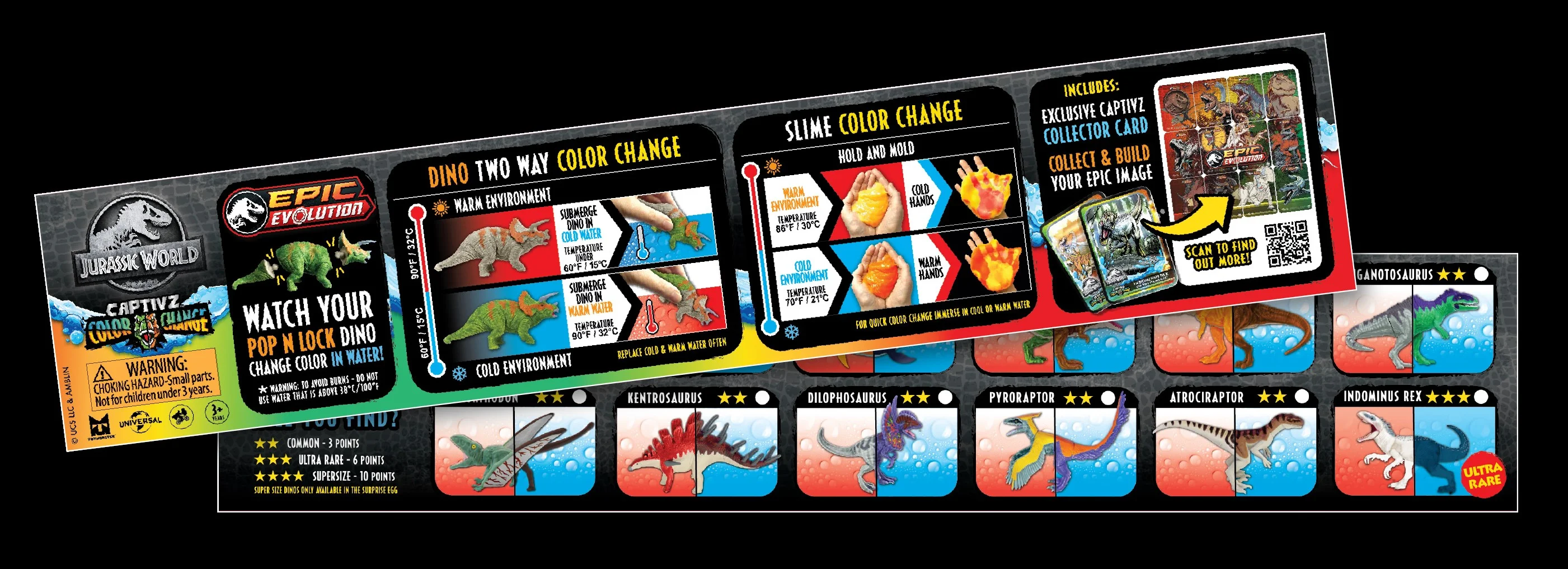 Jurassic World Color Change Edition 3 Pack Slime Egg Designed for Three Years Plus (Unisex)