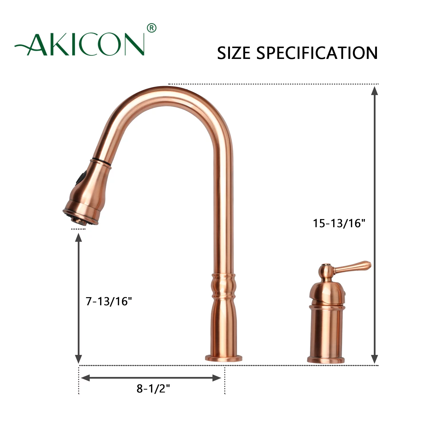 Akicon Copper Kitchen Faucet with in-Deck Handle, Single Level Handle and Pull Down Sprayer Copper