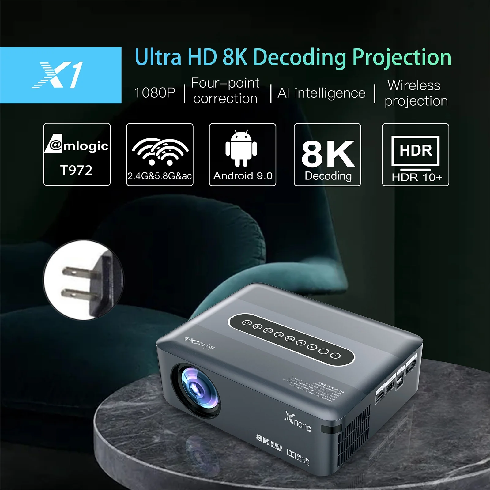 Ultra HD 8K Decoding Projection 1080p Android Movie Projector Home Phone Laptops