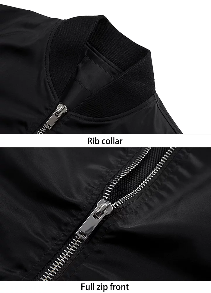 TACVASEN Mens Lightweight Spring Jacket Comfortable Casual Bomber Coat Black L