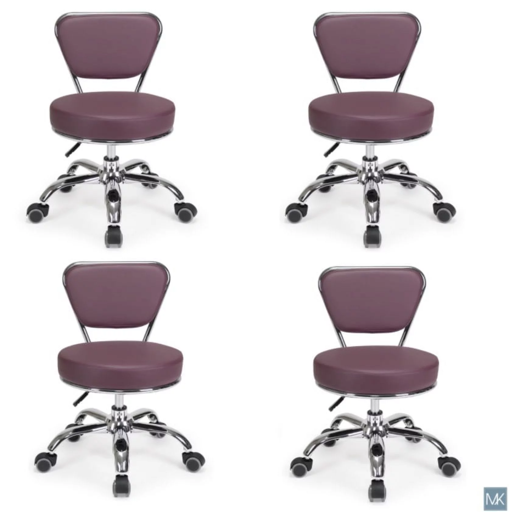 Set of 4 Dayton Pedicure Stool (Burgundy) Pneumatic, Adjustable Height, Perfect for Nail Salon, Pedicure spa