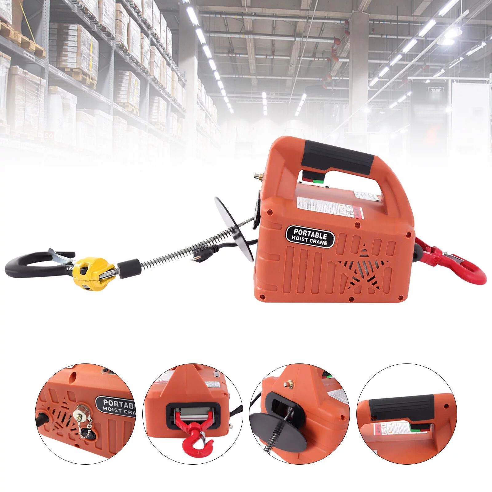 Miumaeov Portable Electric Hoist Winch 1100 lbs Lifting Capacity w/ Cable Remote Control