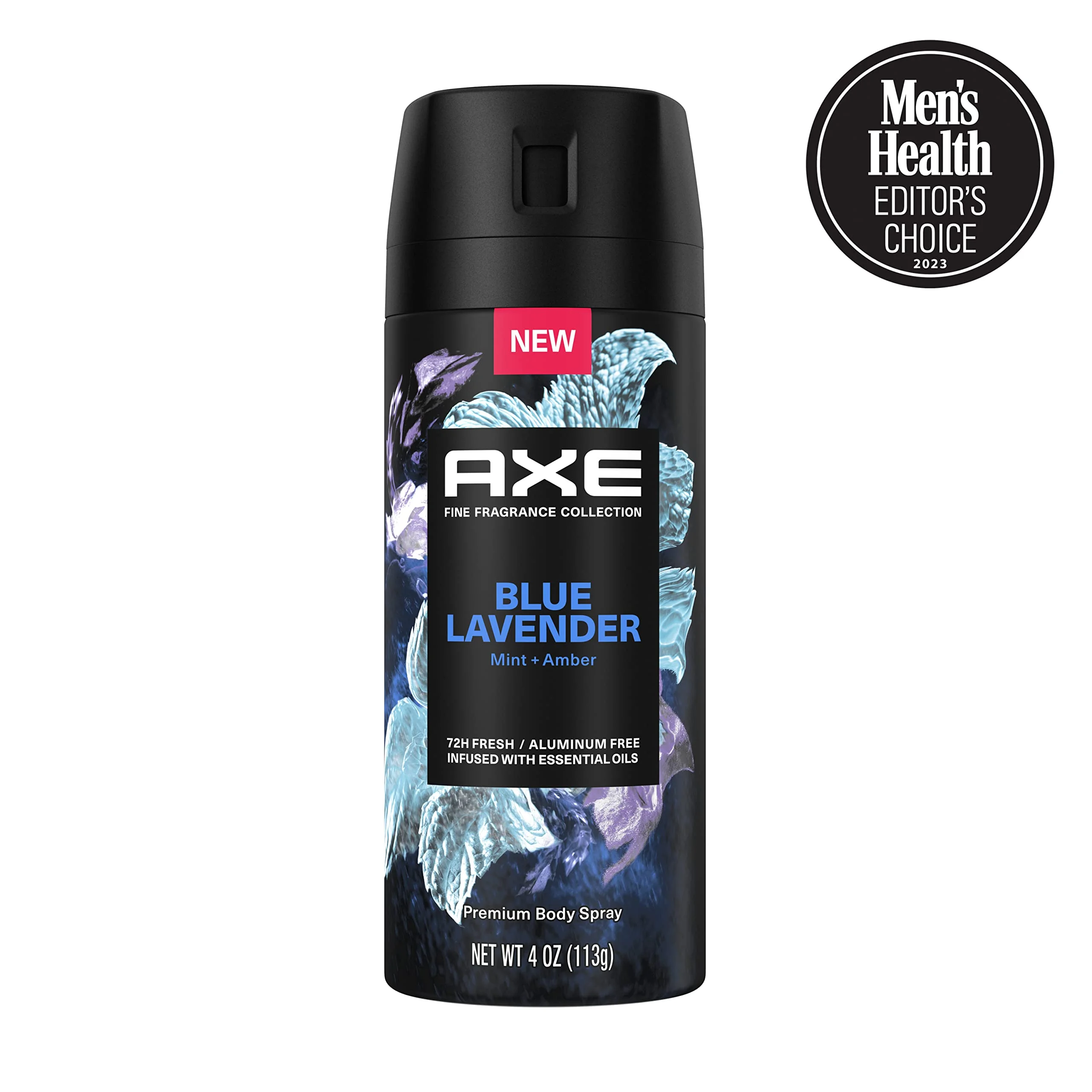 Axe Fine Fragrance Collection Premium Deodorant Body Spray For Men Blue Lavender 3 Count With 72H Odor Protection And Freshness Infused With Lavender, Mint, And Amber Essential Oils 4Oz.