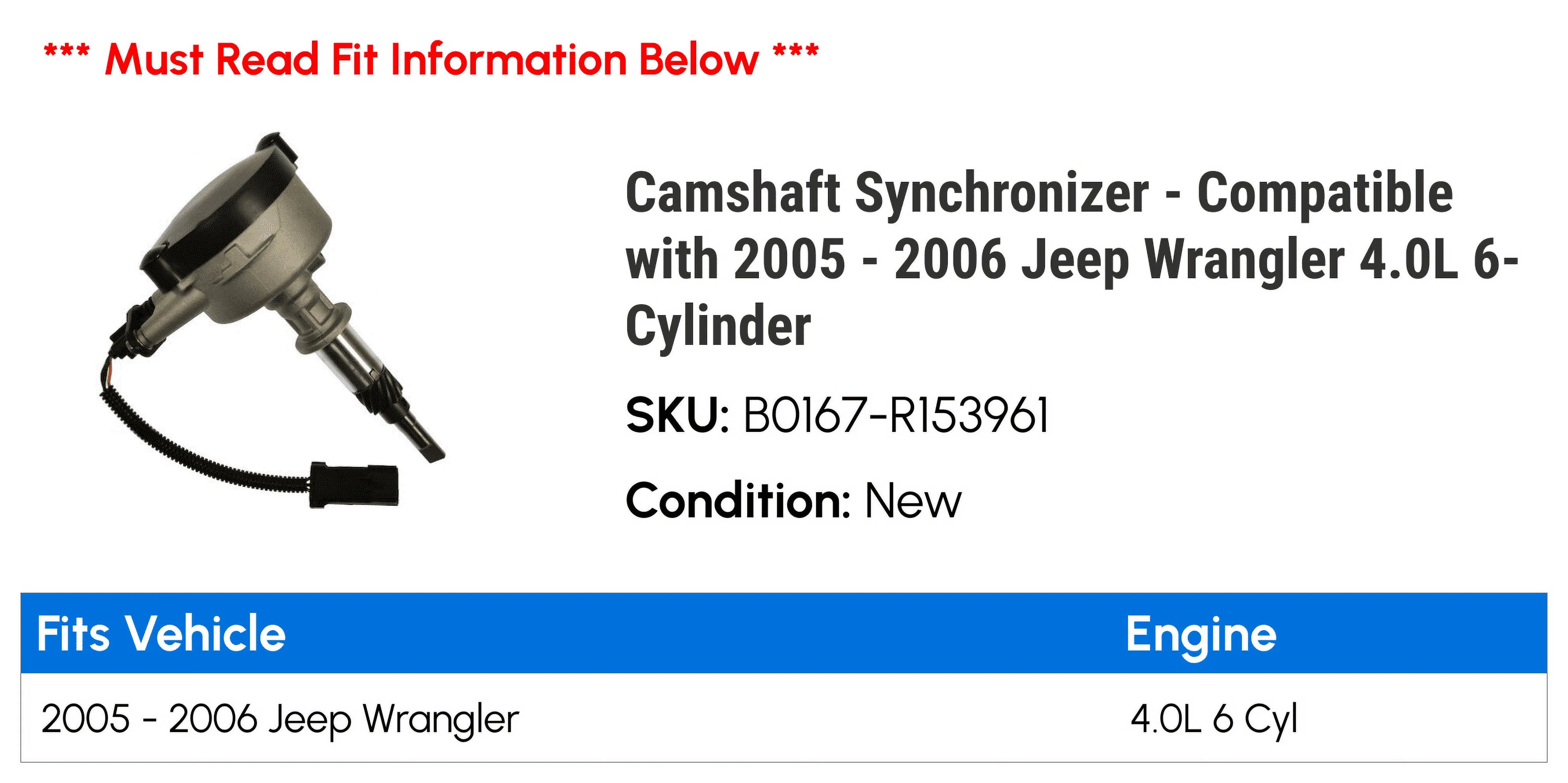 Camshaft Synchronizer - Compatible with 2005 - 2006 Jeep Wrangler 4.0L 6-Cylinder