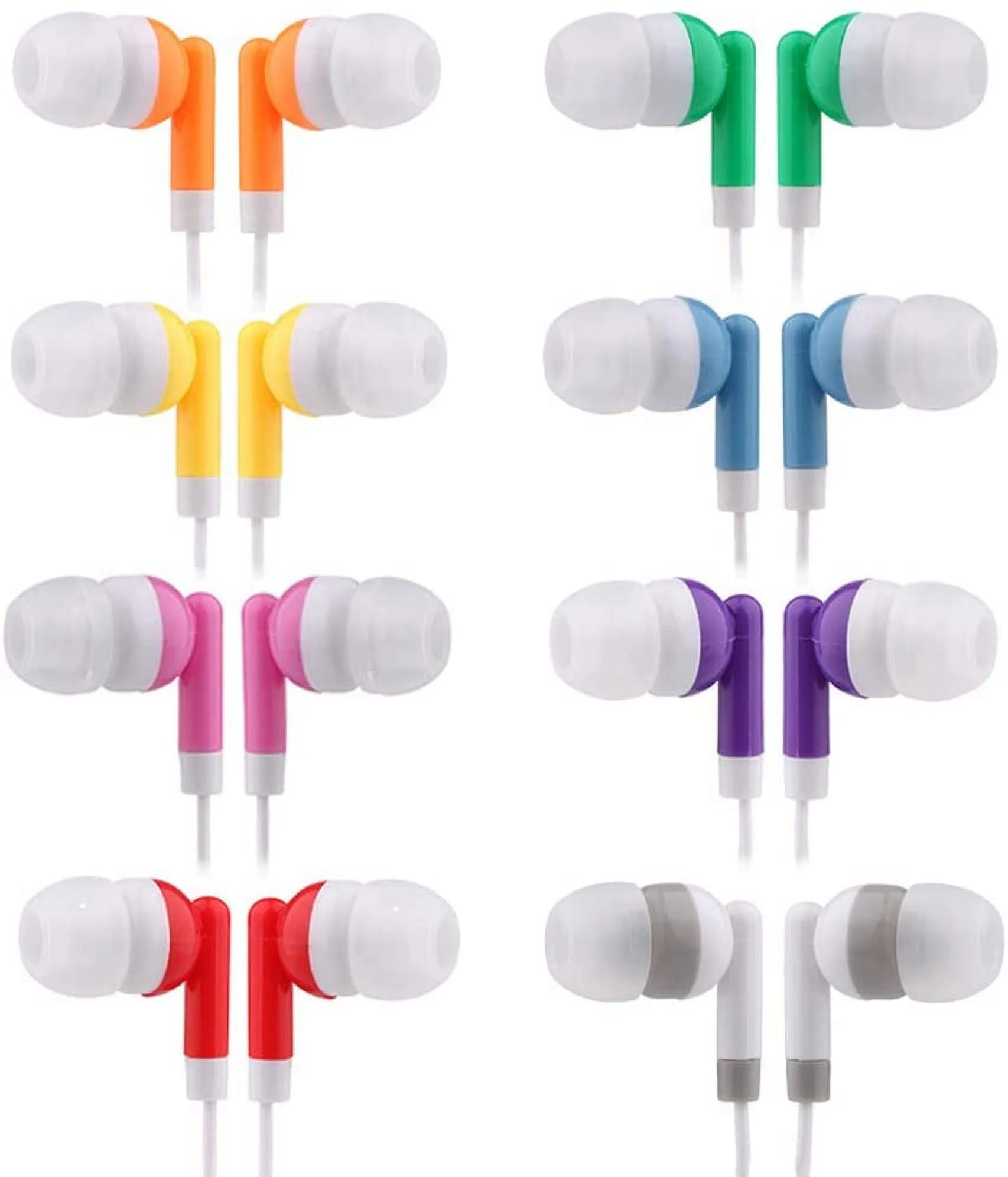 Kids Bulk Earbud Headphones 50 Pack Multi Colored, Individually Bagged, Wholesale Disposable Earphones
