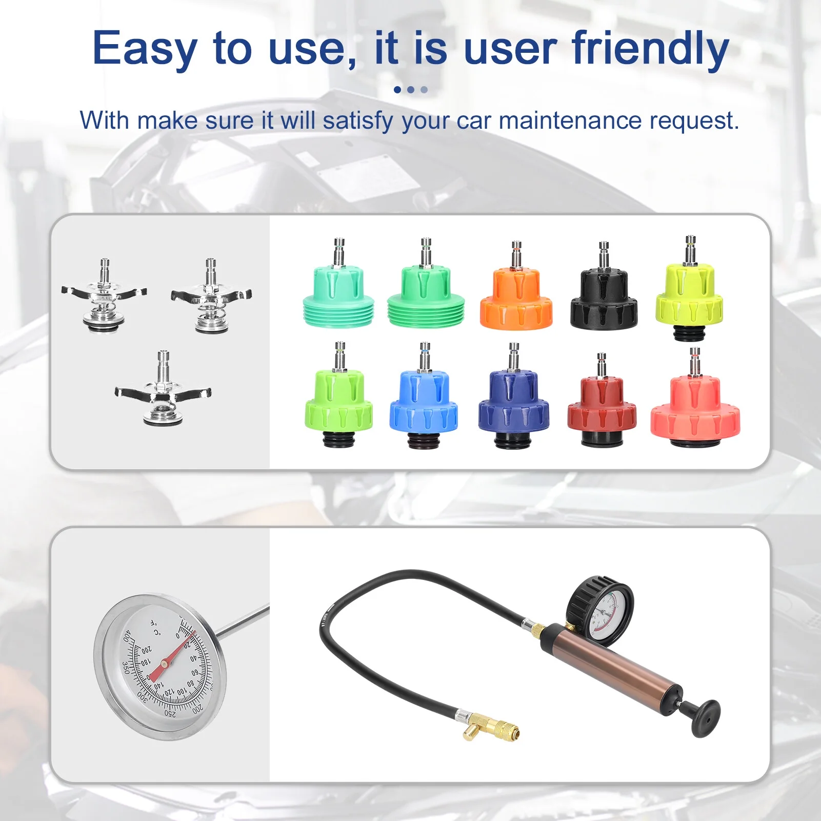 Universal Car Tanks Leak Detection Automotive Leakage Detector Tool Radiator Water Pressure Tester Auto Air Conditioning Cooling Coolant Vacuum Purge Tool Kit