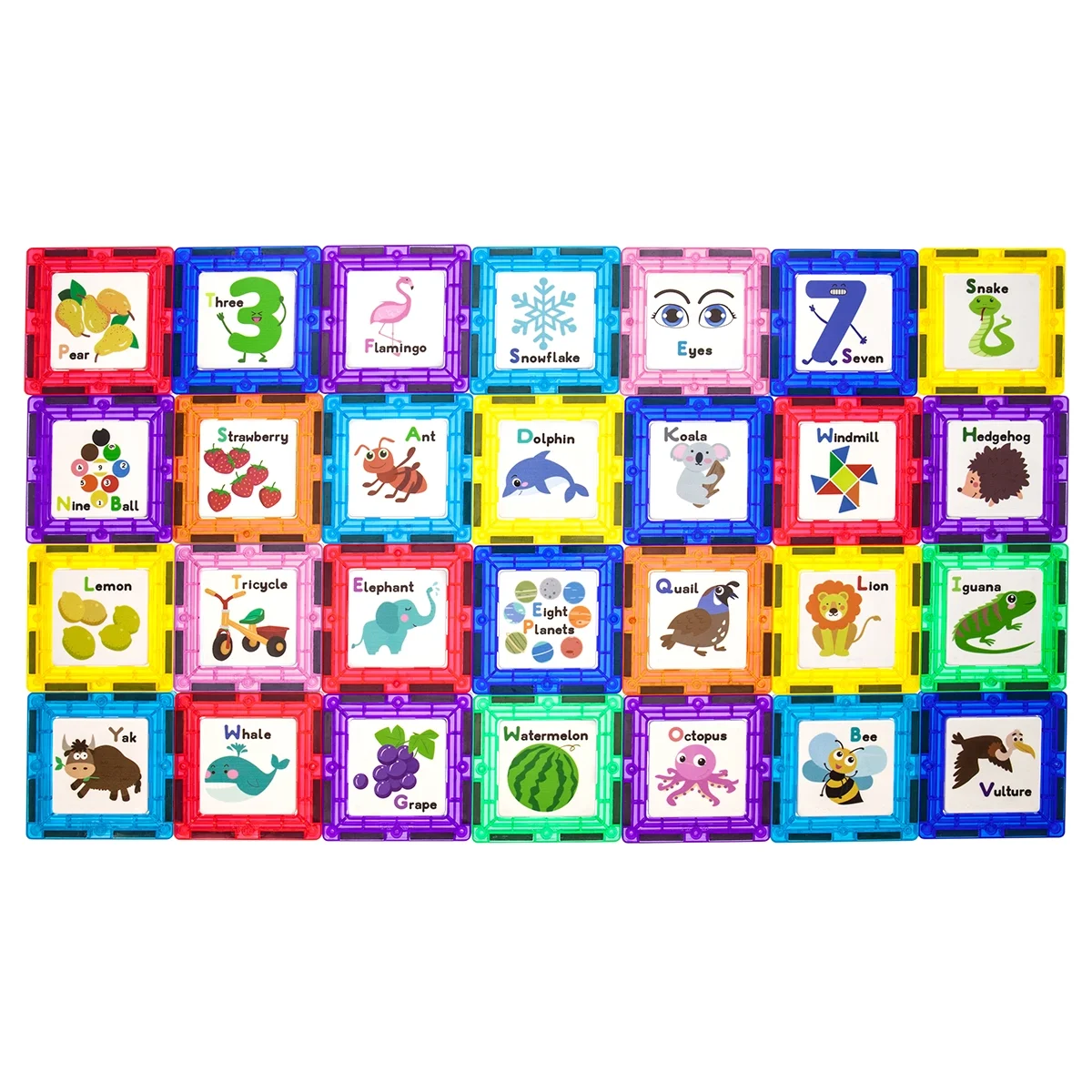 PicassoTiles 56 Piece Magnetic Building Block Tiles with Artwork Graphics, Multicolor