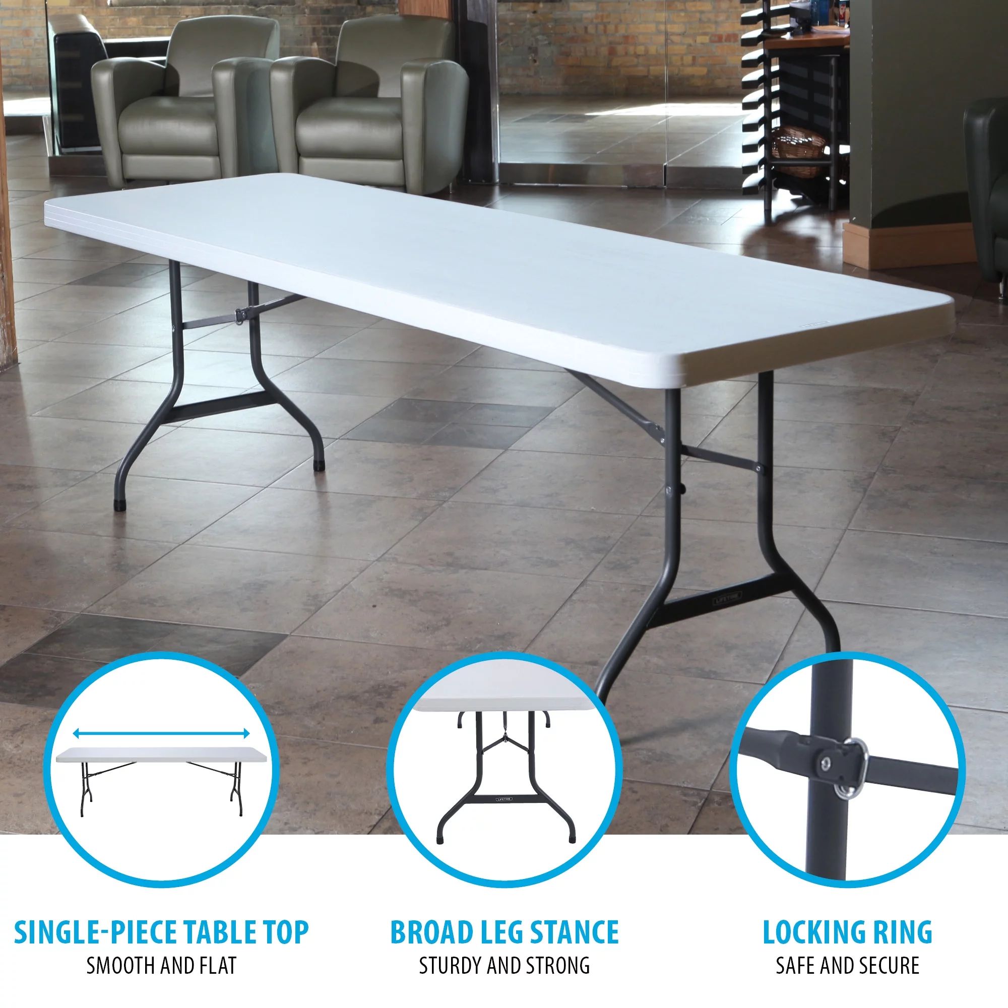Lifetime 8 Foot Rectangle Folding Table, Indoor/Outdoor Commercial Grade, White Granite (22980)