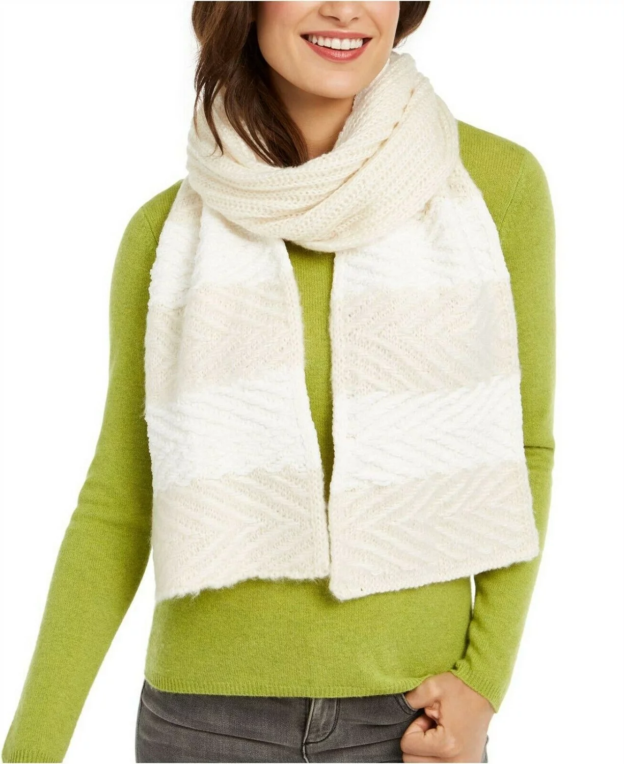 INC International Concepts Women's Chenille Striped Stitch Muffler Scarf, Ivory
