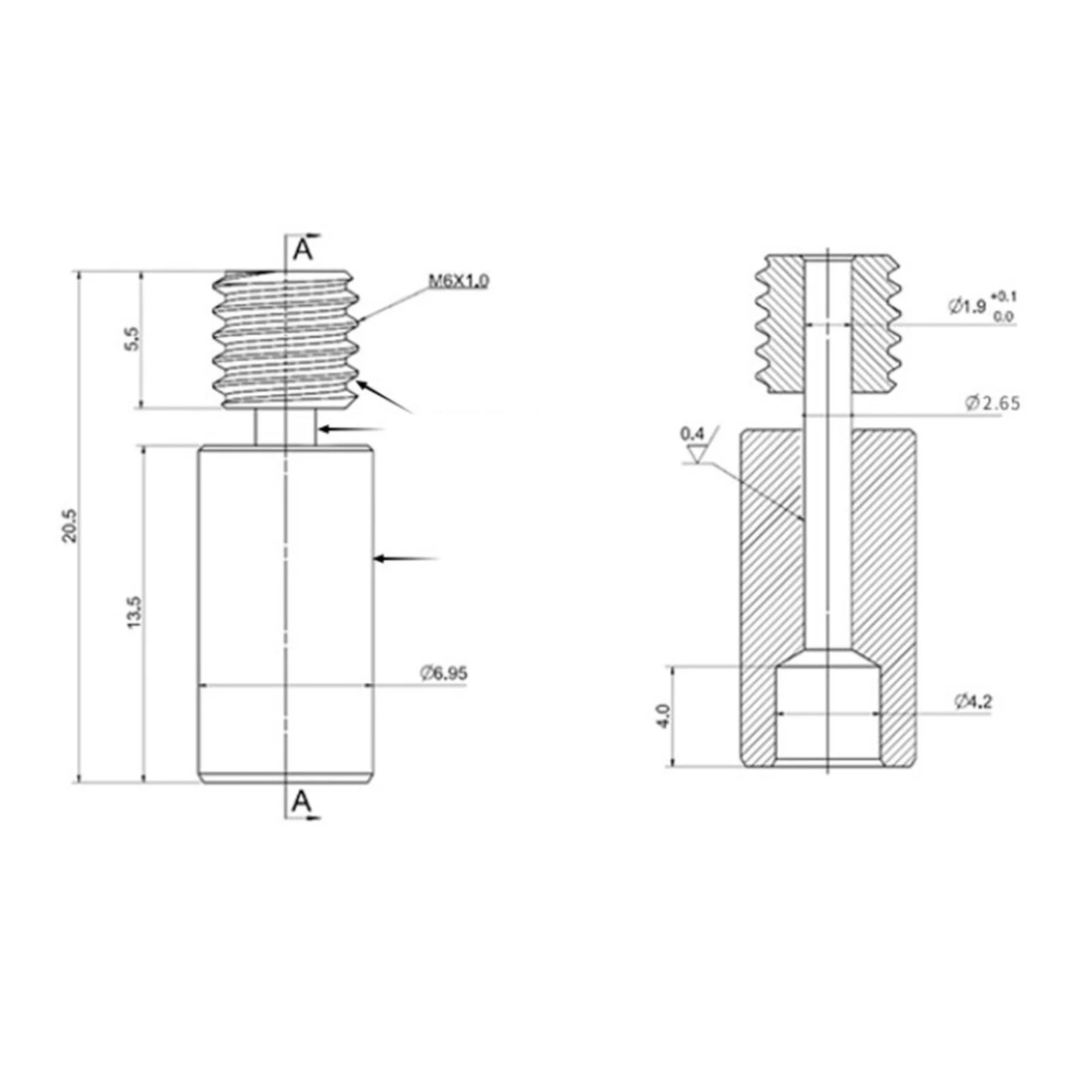 Hellery 5xHeatbreak Throat Heat Hot End Throat Tube for Ender 3 3D Printer Accessories Smooth