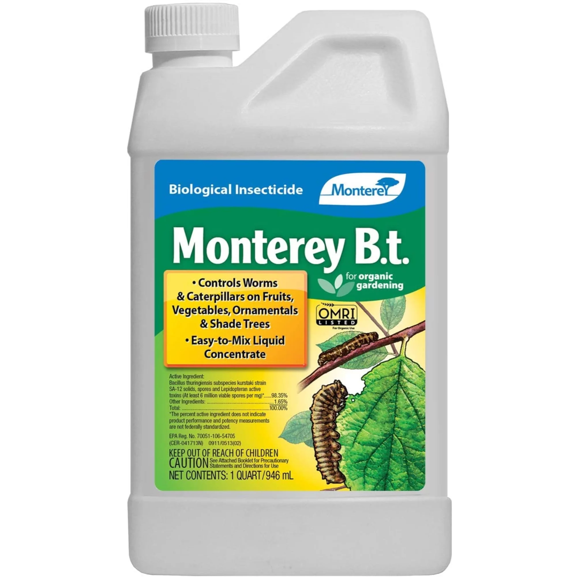 Monterey LG 6336 Bacillus Thuringiensis (B.t.) Worm & Caterpillar Killer Insecticide/Pesticide Treatment Concentrate, 32 oz