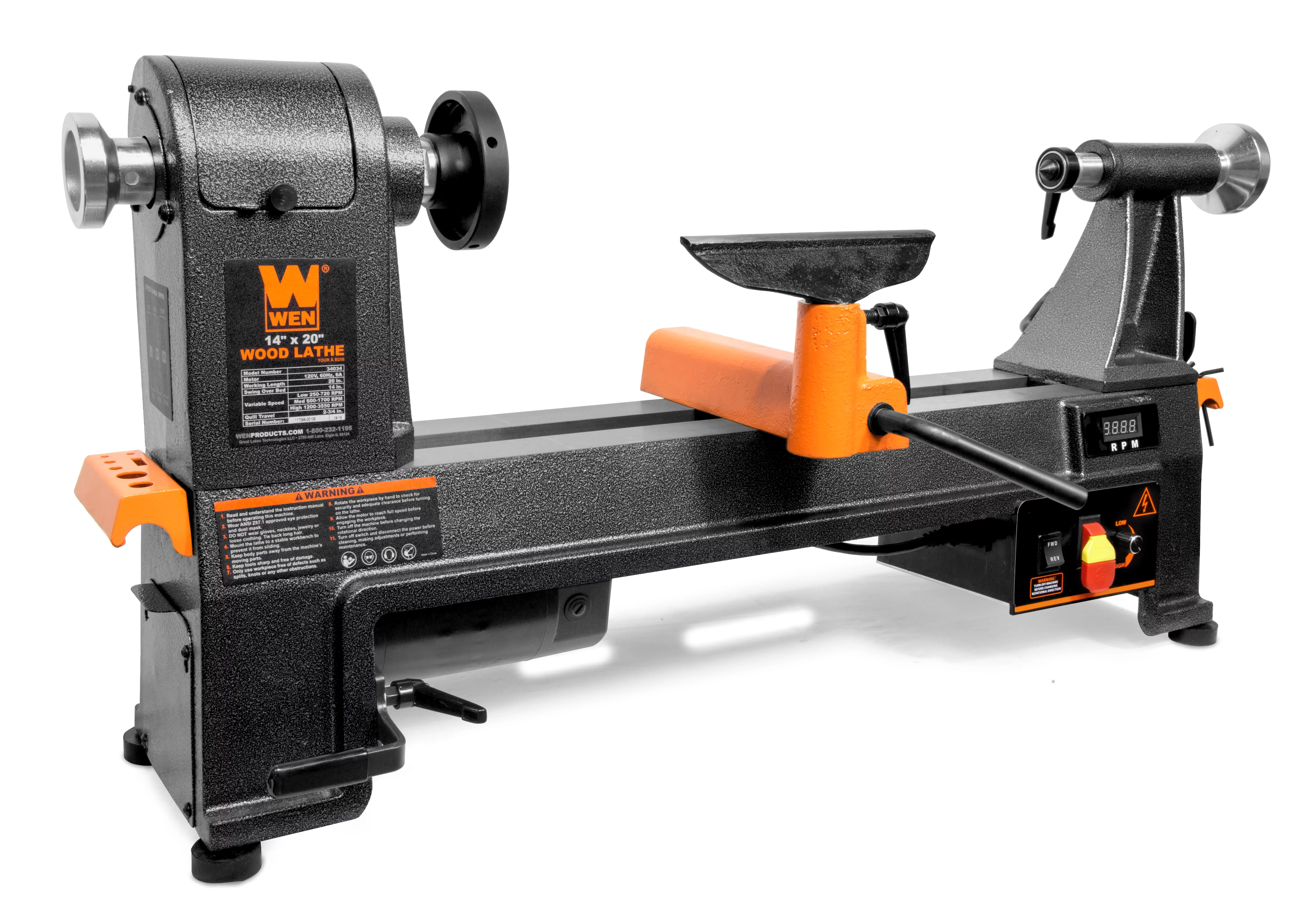 WEN 6-Amp 14-Inch by 20-Inch Variable Speed Benchtop Wood Lathe