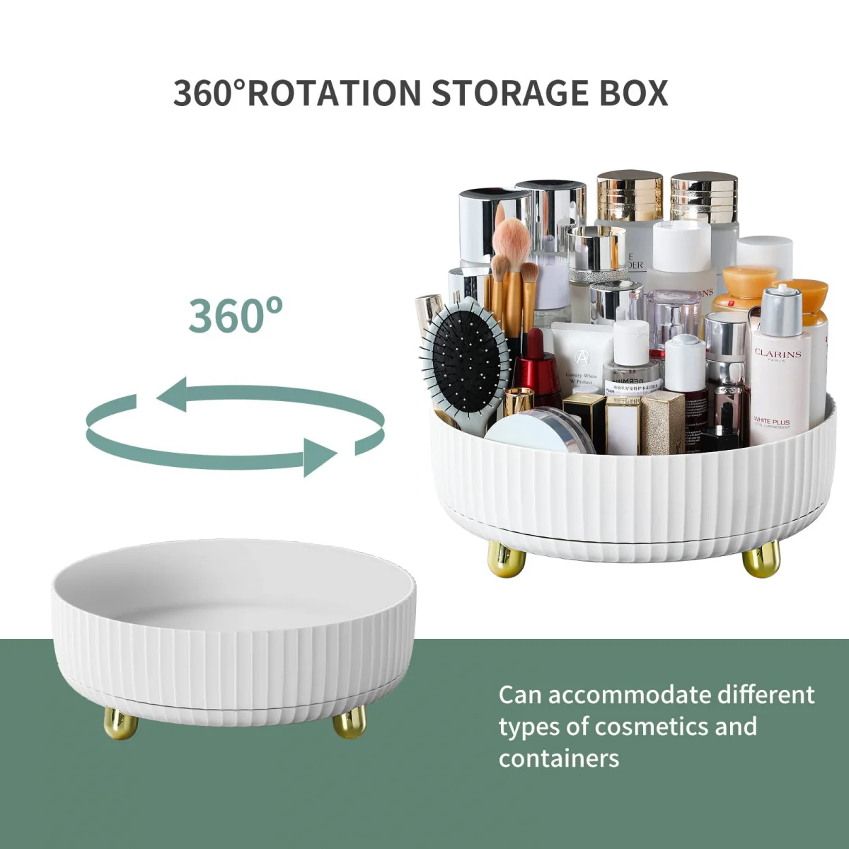 Hmess Makeup Perfume Organizer For Dresser, Cosmetic Bathroom Desk Storage Lotions Display Stand Case, Round Gift Tray-White11 * 4in