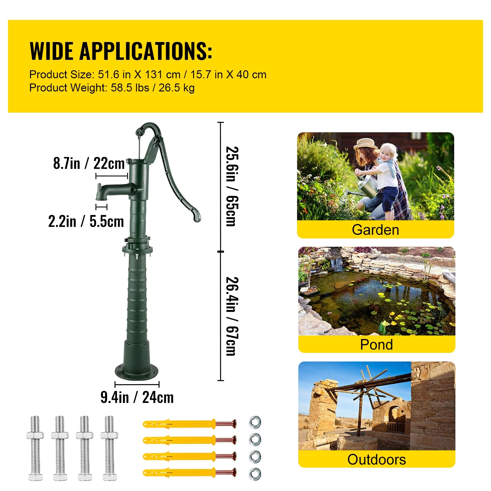 BENTISM Antique Hand Water Pump Pitcher Pump Cast Iron for Yard Ponds Garden Green