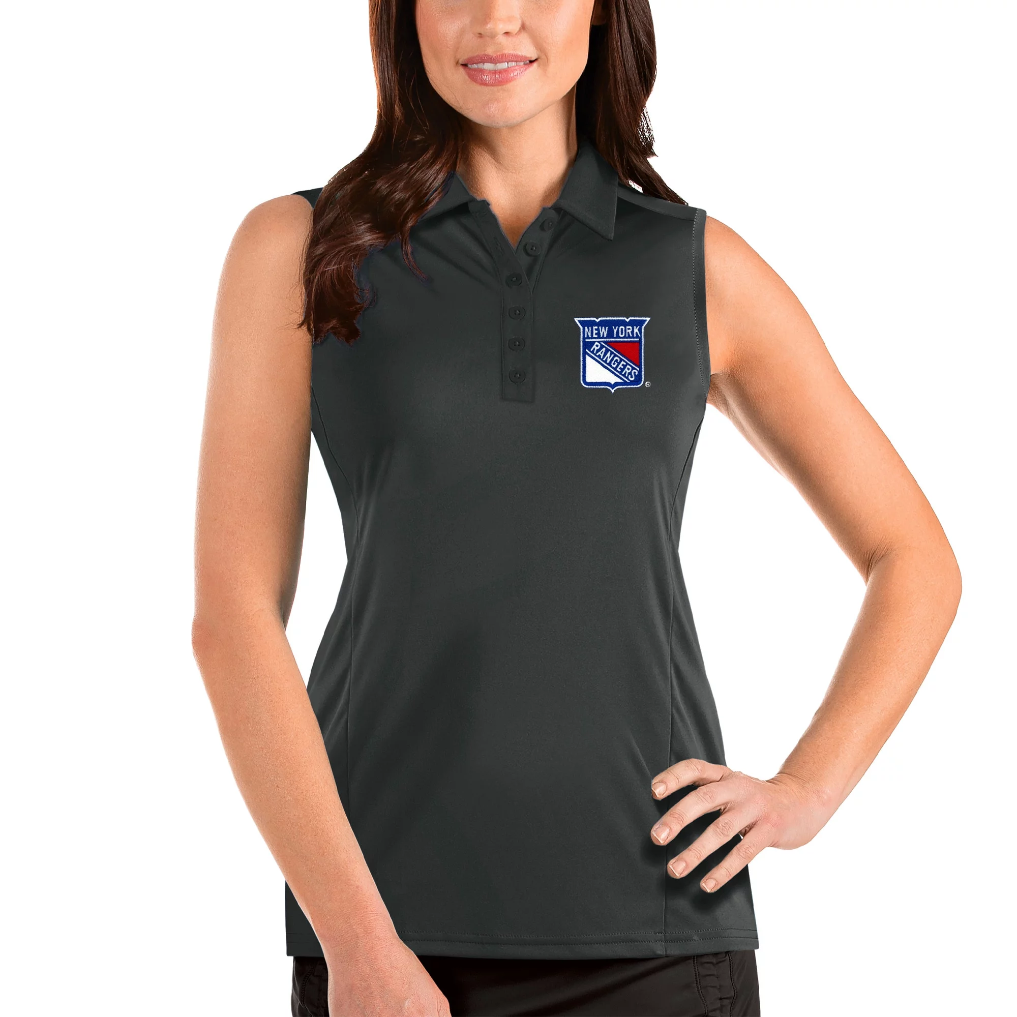 Women's Antigua Gray New York Rangers Tribute Sleeveless Polo