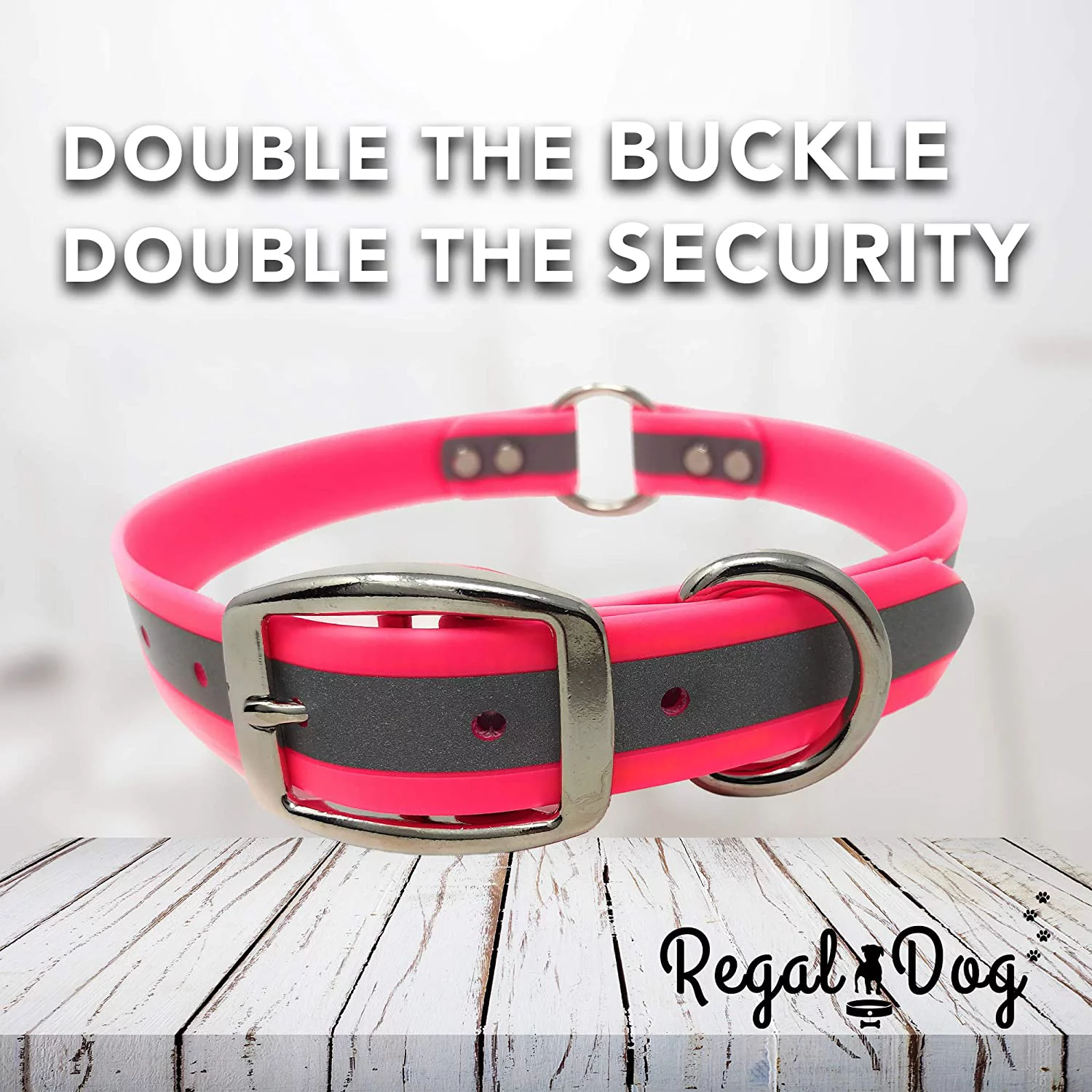 Regal Dog Products Reflective Dog Collar and Leash Set - Waterproof Biothane Dog Collar with Heavy Duty D Ring, Center Ring & 5'ft Leash for Training