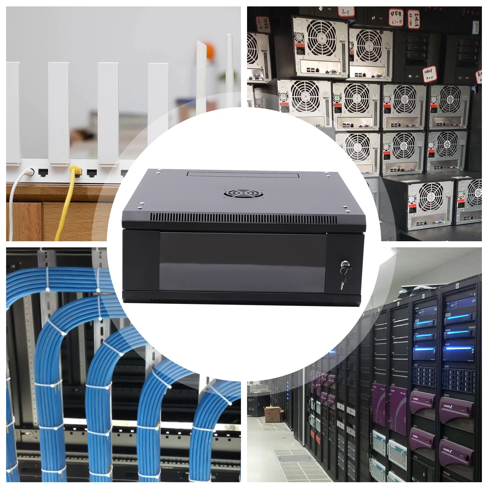 FETCOI 4U IT Network Equipment Wall Mounted Server Cabinet Enclosure Rack Lockable Box