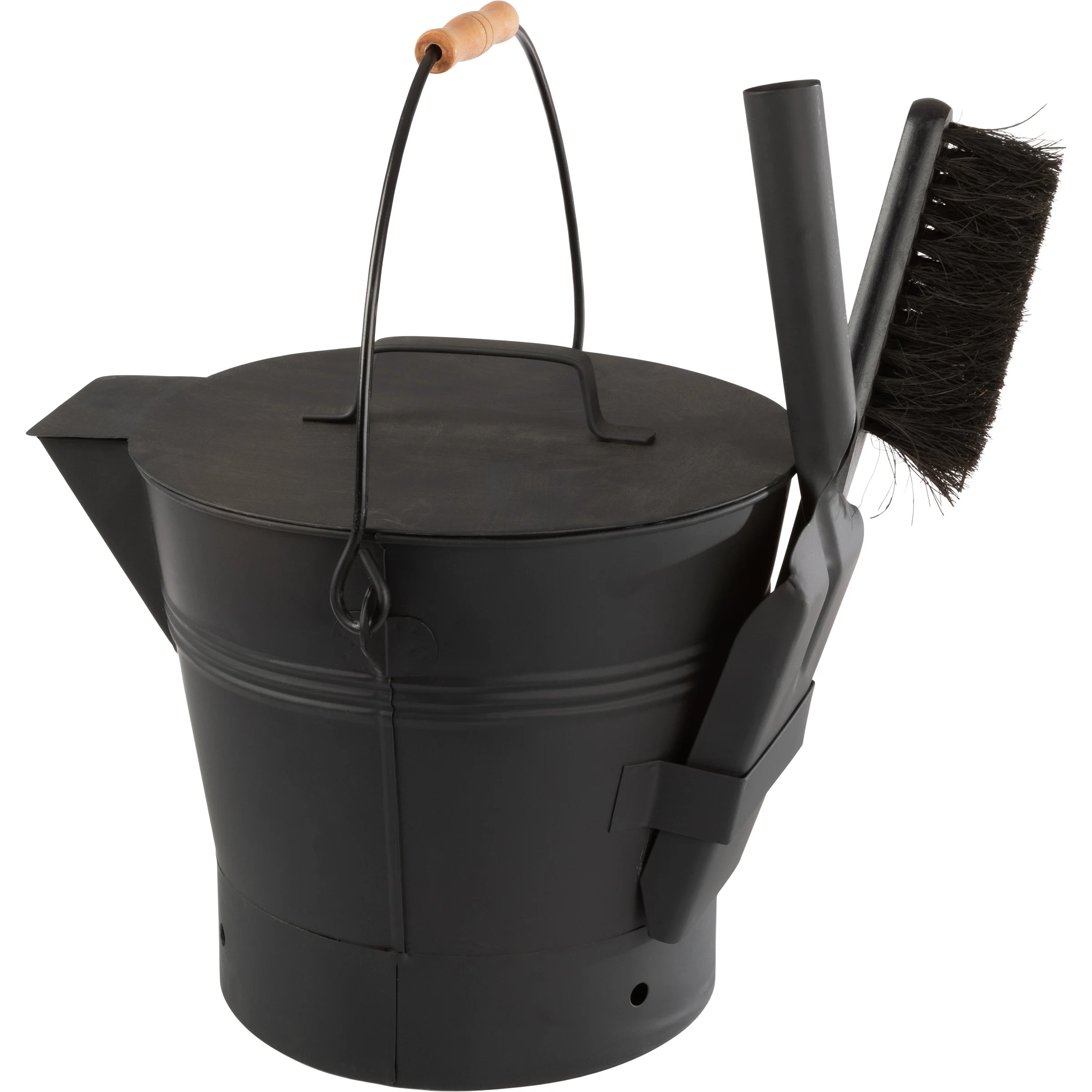 Pure Garden 2.11Gal Metal Ash Bucket with Lid, Broom, and Shovel (Black)