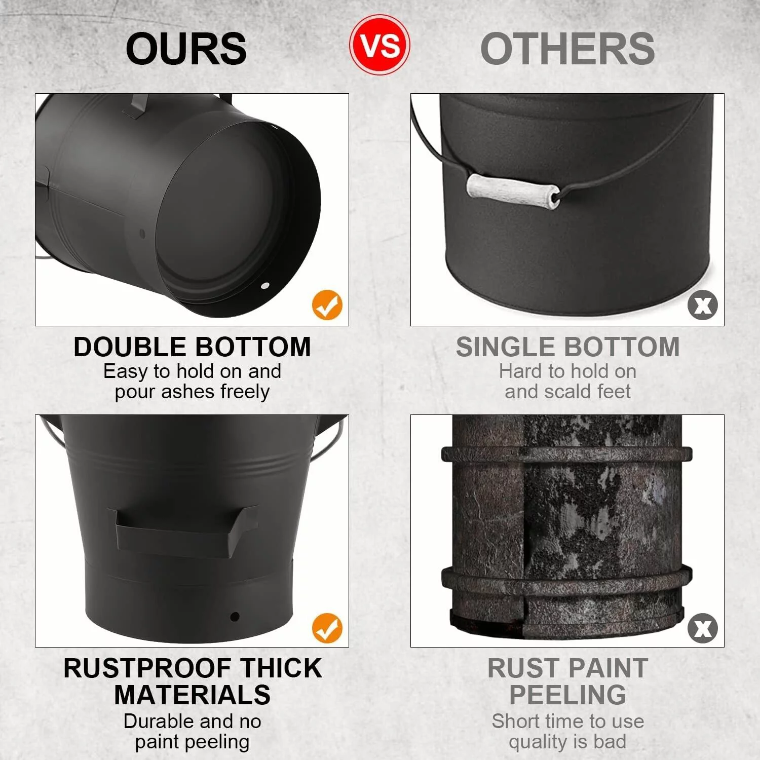 Fireplace Ash Bucket with Lid Shovel, Hand Broom and Gloves, 2.6 Gallon Charcoal