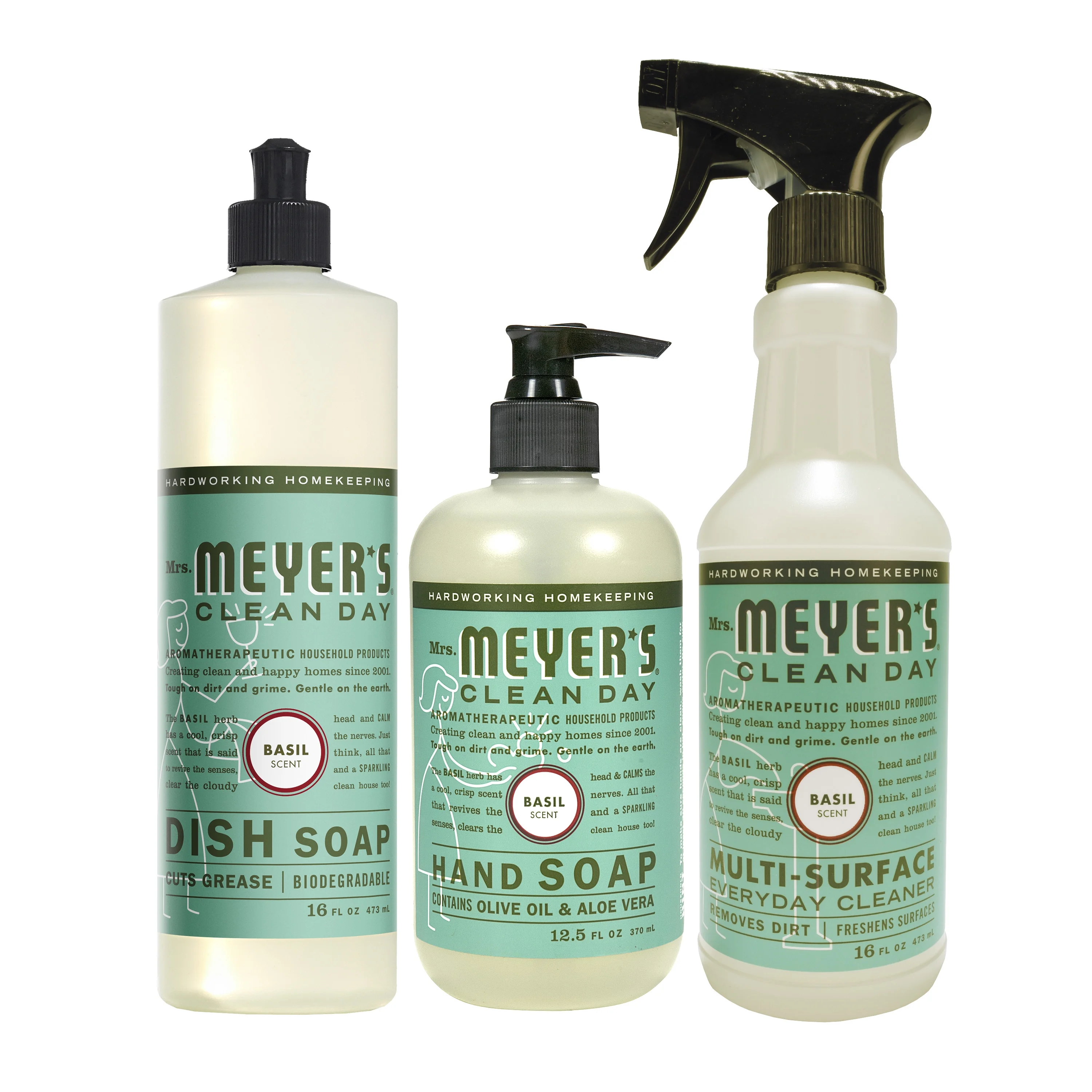 Mrs. Meyer’s Clean Day Kitchen Basics Set, Basil Cleaning Supplies, 3 Count Pack