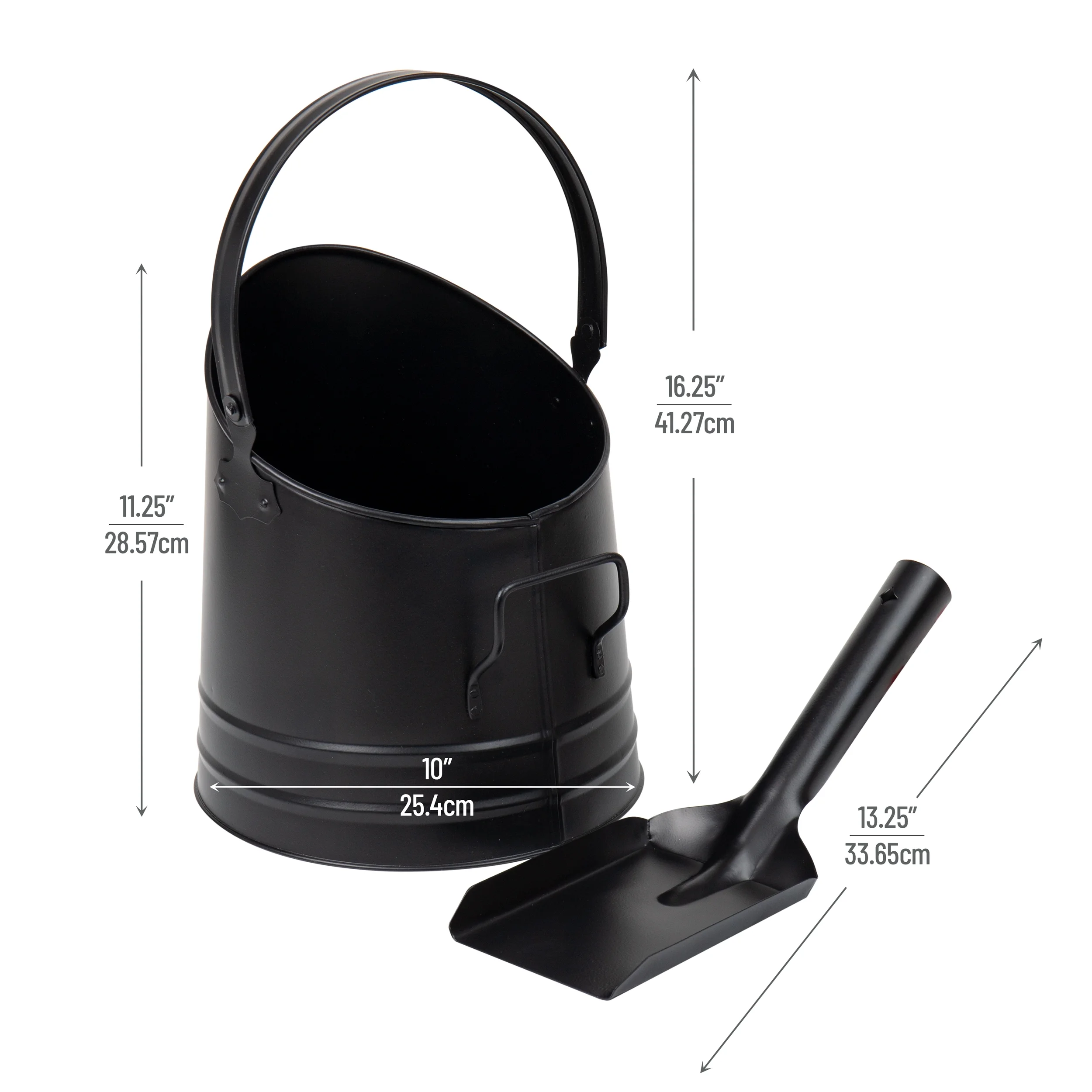 Mind Reader 2-Piece Metal Fireplace Bucket with Shovel Fireside Bucket with Ash Scoop and Handle, Black