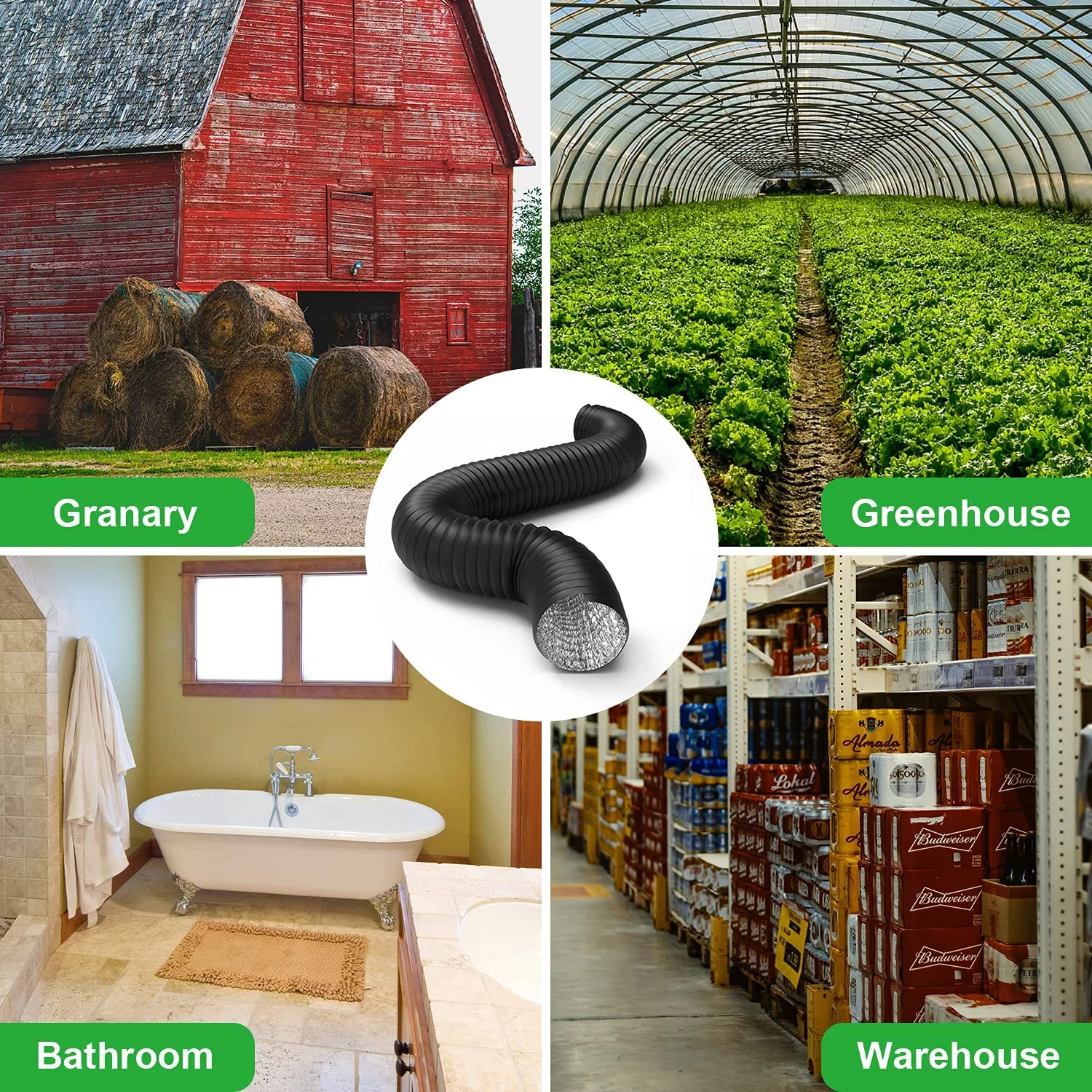 iPower Flexible 12 Inch 8 Feet Aluminum Ducting 4 Layer Protection Dryer Vent Hose for HVAC Heating Cooling Ventilation and Exhaust,Black