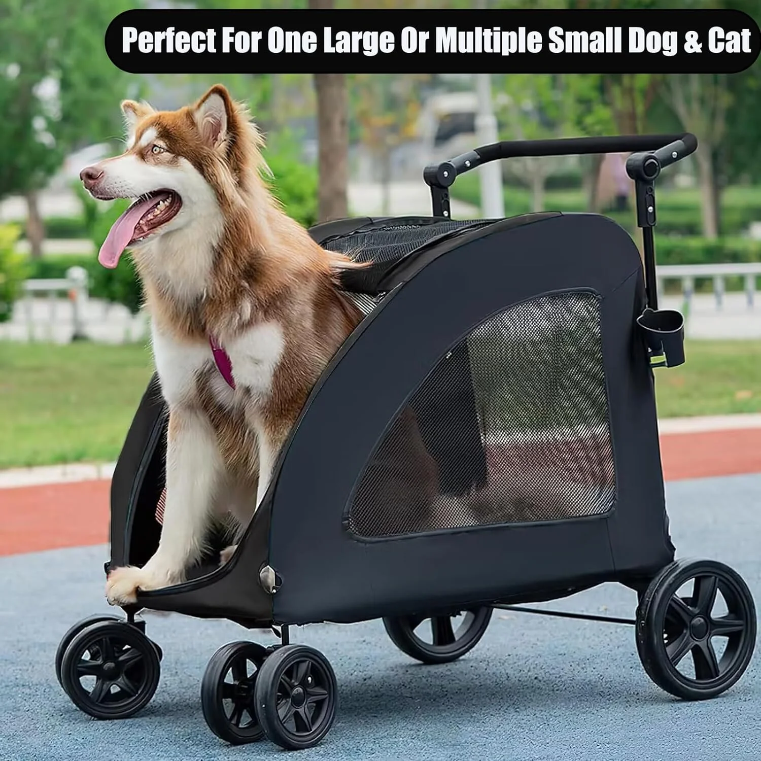 Pet Stroller, Up to 99lbs Dog Folding Stroller,4 Wheels Dog/Cat Puppy Stroller for Medium/Large Pet