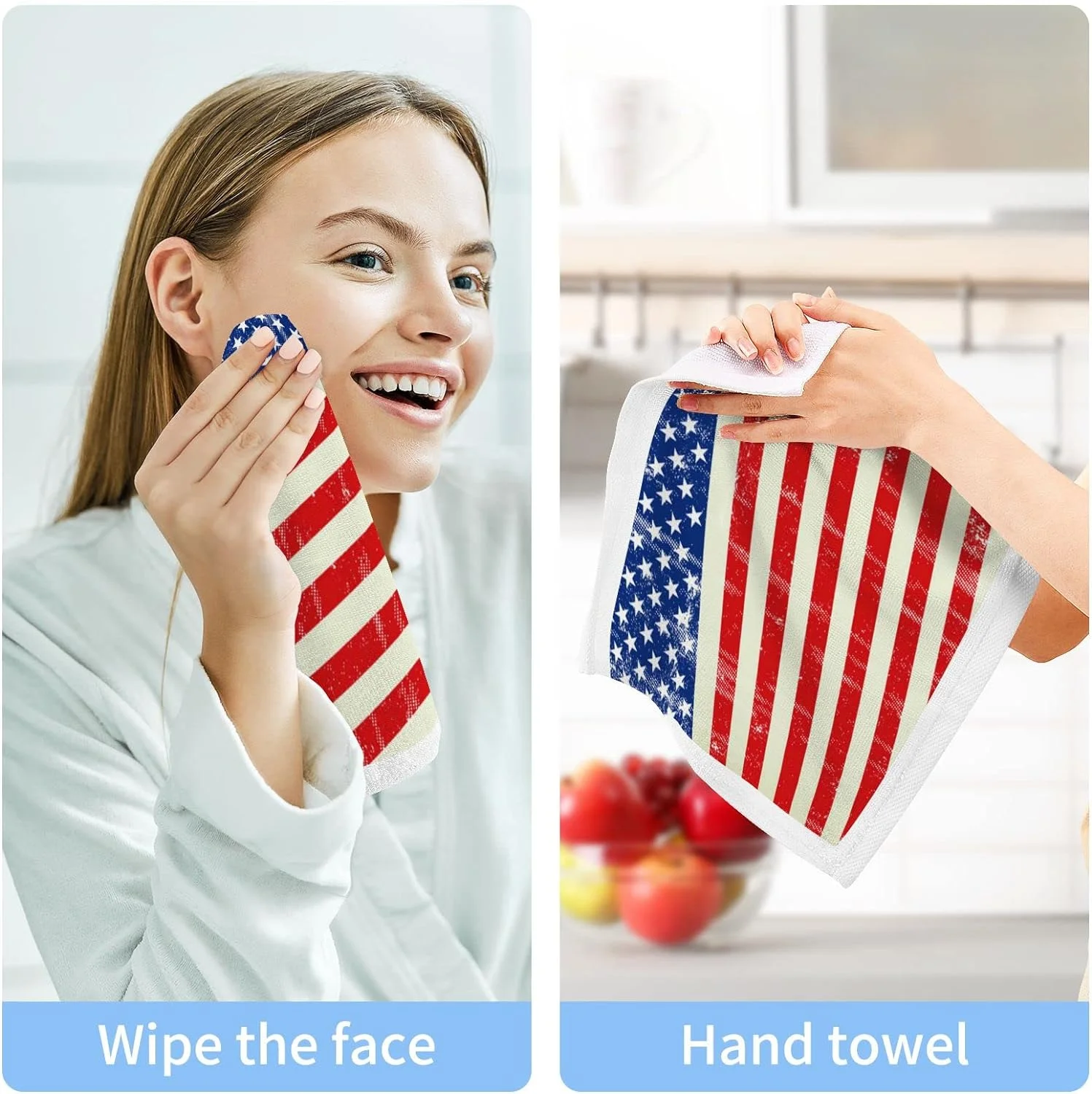 Coolnut Retro American Flag Wash Cloths 4 Pack - 12 x 12 Inch Super Soft Washcloths for Your Face and Body - 100% Cotton Highly Absorbent Baby Face Towel Washcloth Gift