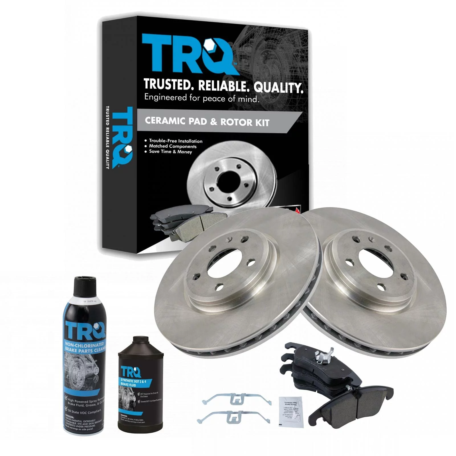 TRQ Front Ceramic Brake Pad & Rotor Kit w/Chemicals for Audi A4 A5 A6 S4 S5 BKA17184 Fits select: 2009-2011 AUDI Q5