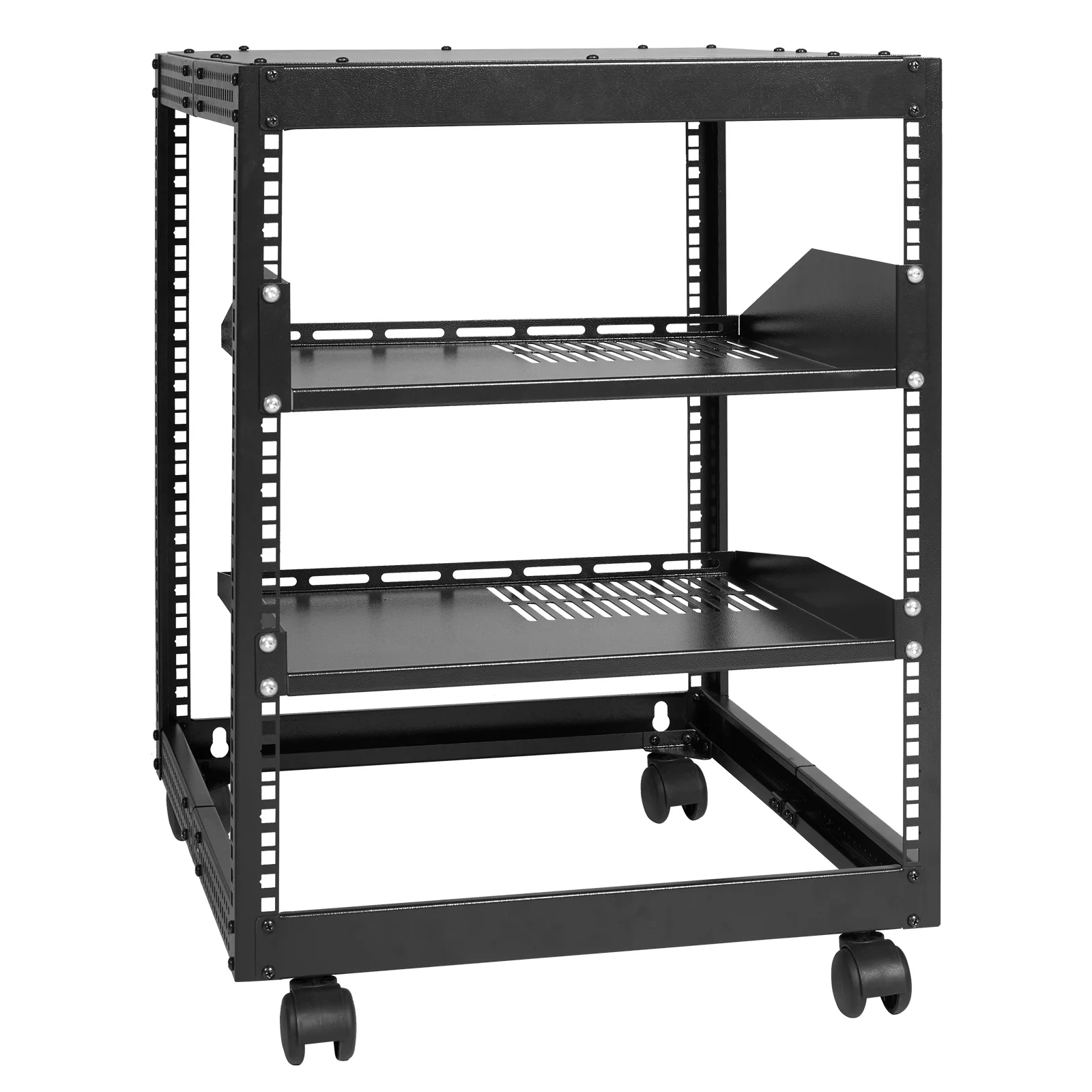 BENTISM 12U Open Frame Server Rack, 15''-40'' Adjustable Depth, Free Standing or Wall Mount Network Server Rack, 4 Post AV Rack with Casters