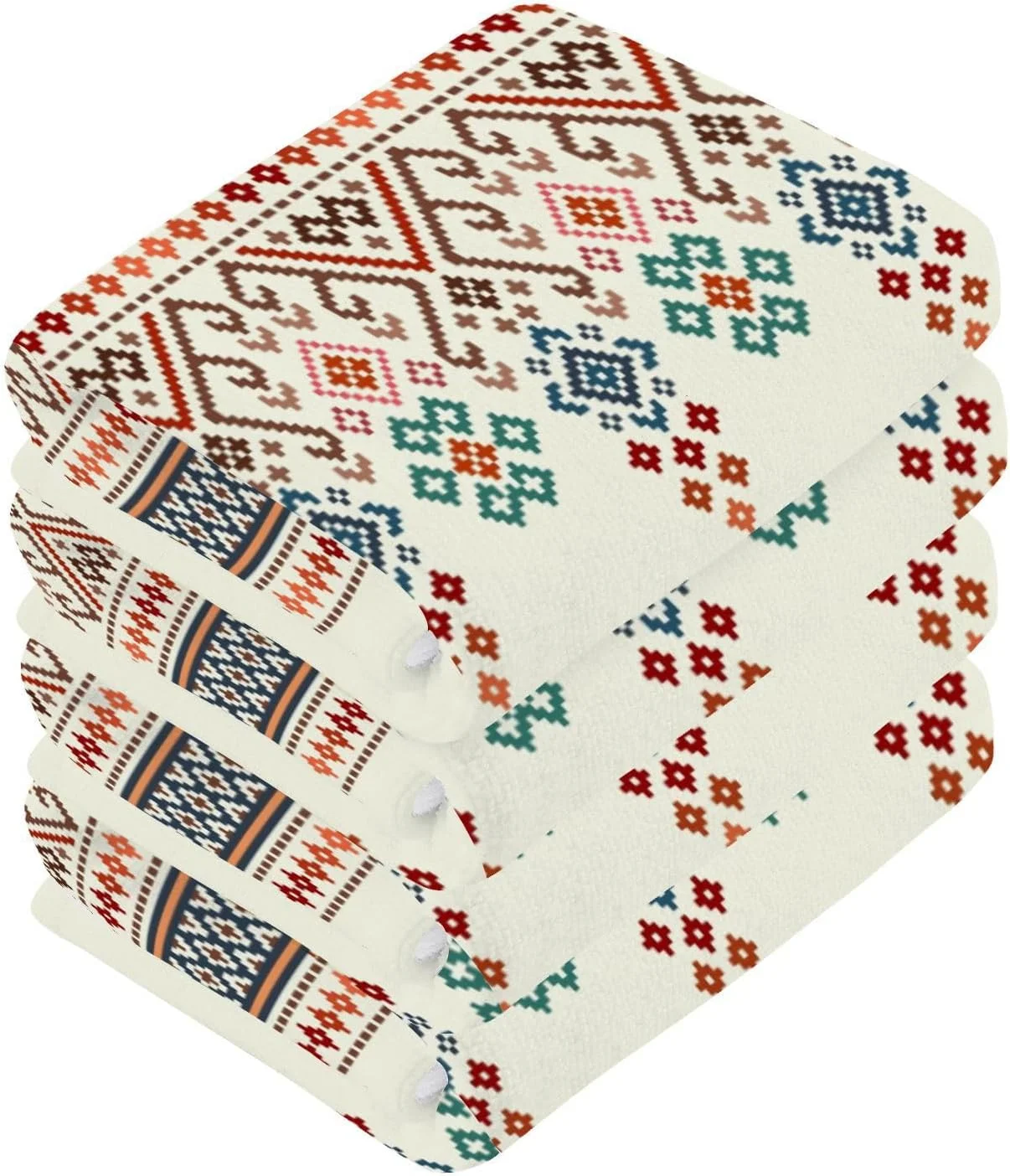 Coolnut Ethnic Ikat Pattern Washcloths Towels, Highly Absorbent and Soft Cotton Face Cloths, 4 Pack Quick Dry Wash Cloths - 12 X 12 Inches Washcloth Gift