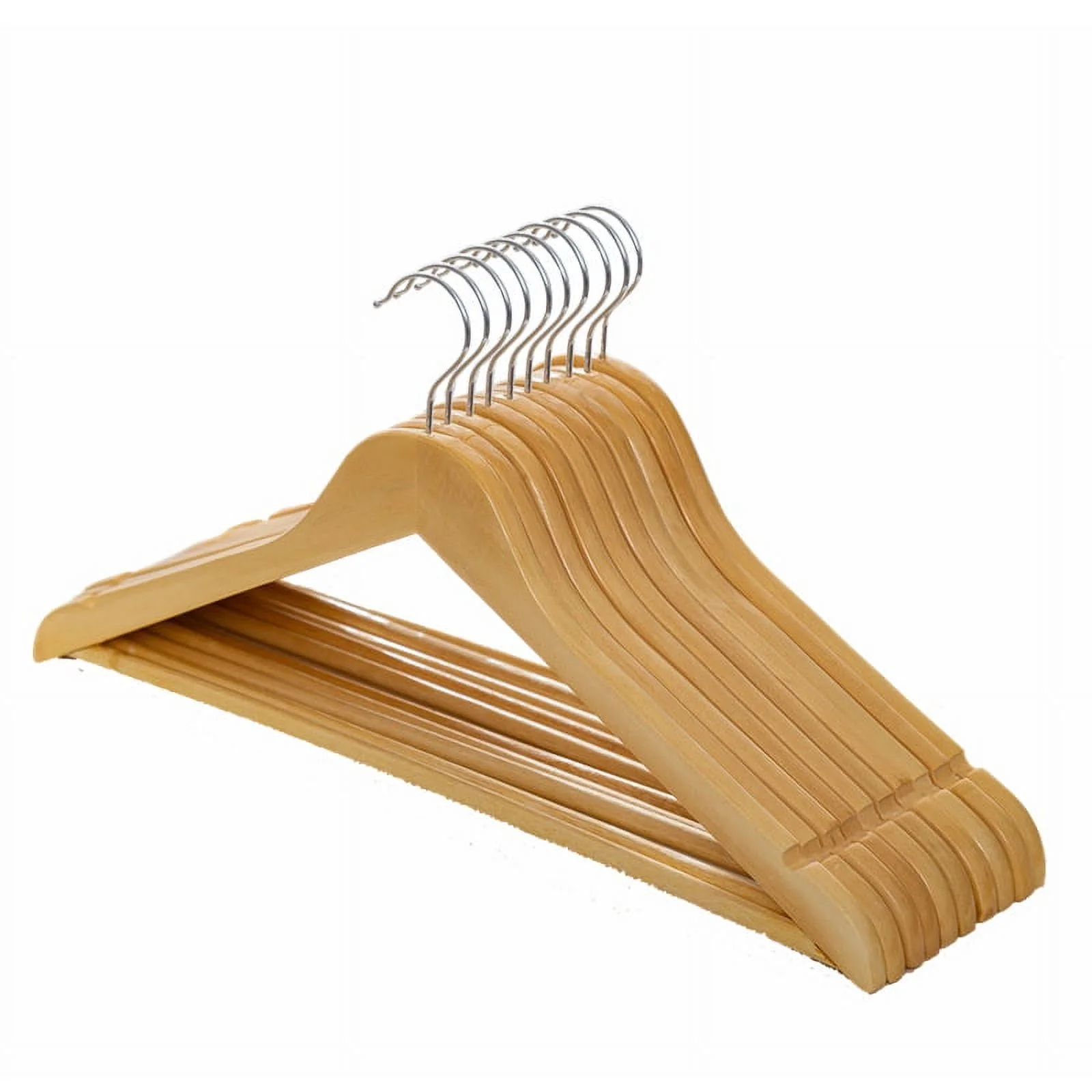 Smooth Natural Finish Solid Wood Shirt Dress Hangers 10 Pack, Sturdy Wooden Coat Hangers with Precisely Notches, Clothes Hangers for Jacket, Camisole, Bridal (Natural, 10)