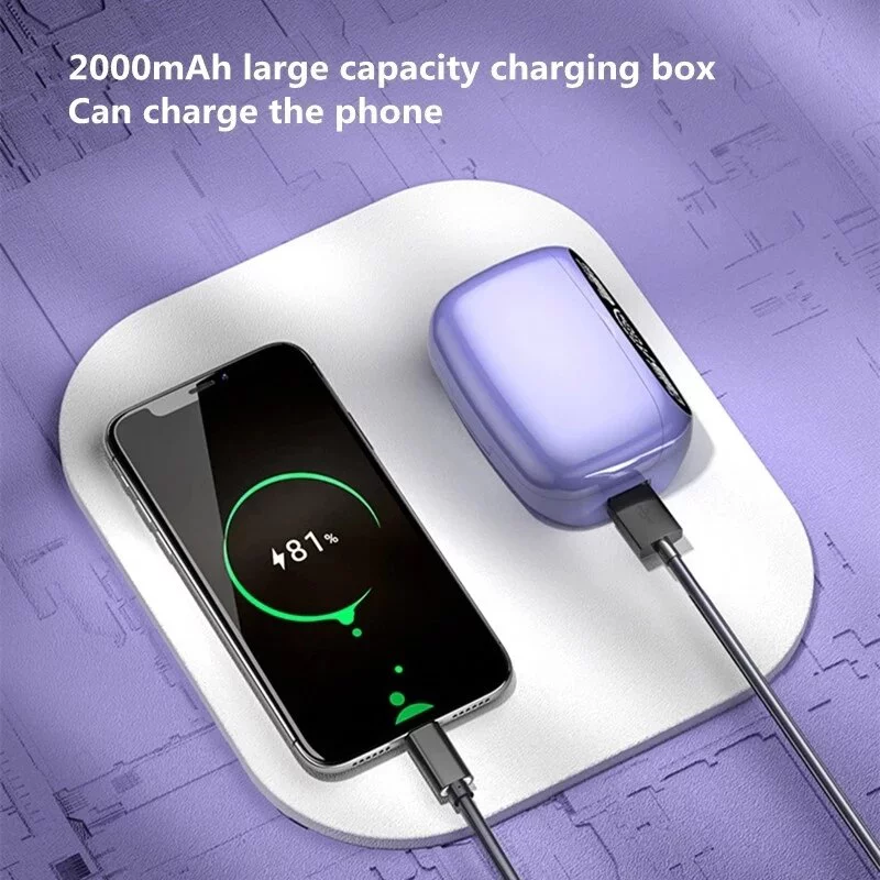 New Wireless Headphones Stereo Sport Touch Headset TWS Bluetooth V5.1 Earphones Women Earbuds with Microphone Power Bank 2000mAh