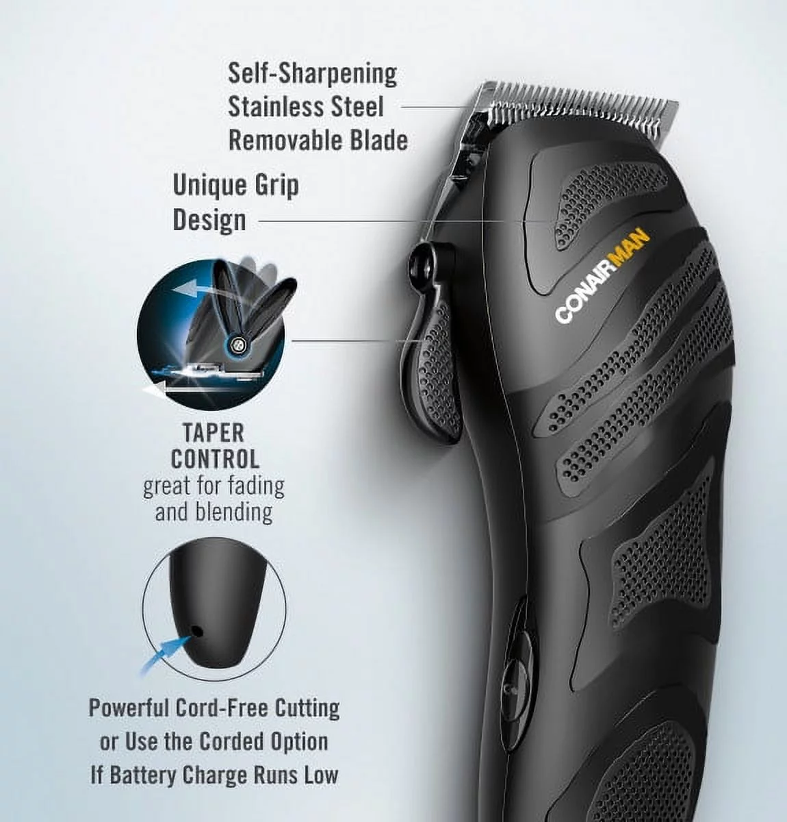 ConairMAN Number Cut, Cord/Cordless Men’s Hair Clippers and Trimmers Set HC355