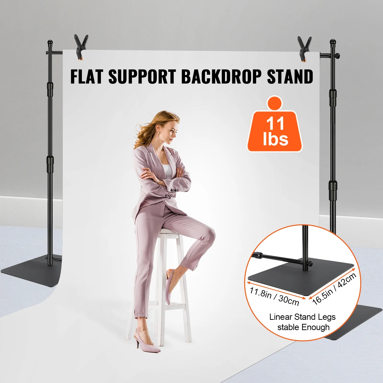 The SKYSHALO Pipe and Drape Kit comes with a heavy-duty backdrop stand, featuring a carbon steel base measuring 10x10 feet.