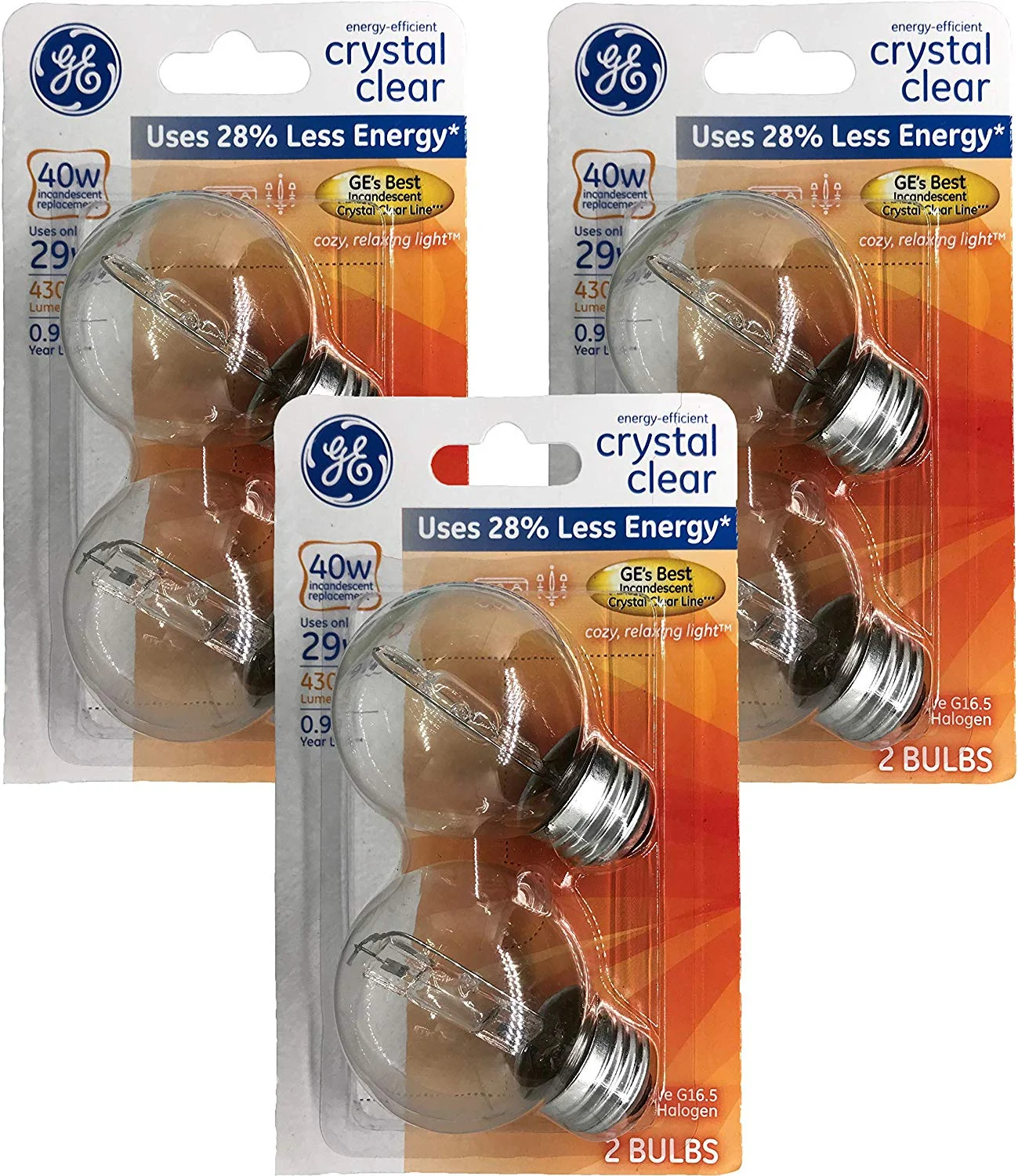 GE Halogen 29 Watt G16.5 Shape 430 Lumens.9 Year Life Standard Base Light Bulb (6 Bulbs)
