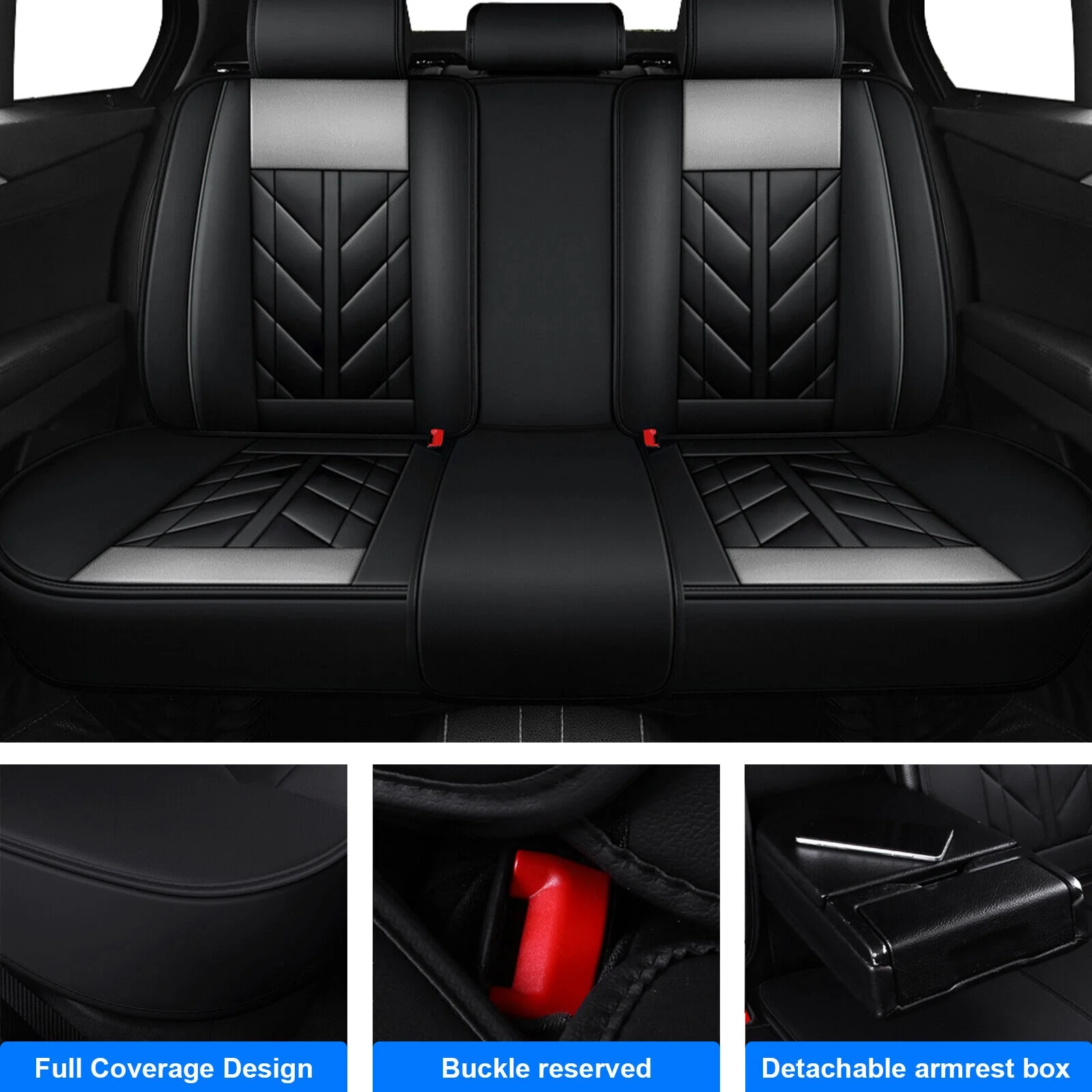 For Acura 5 Seats Car Seat Covers, Waterproof Leather Auto Cushion Protector, Full Set Front Rear Seat Cover for RDX RLX TLX TL TSX ZDX Black+Gray