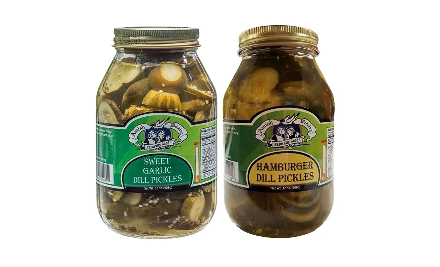 Amish Wedding Sweet Garlic Dill Pickle Chips & Hamburger Dill Pickle Chips 32 oz. Variety 2 Pack