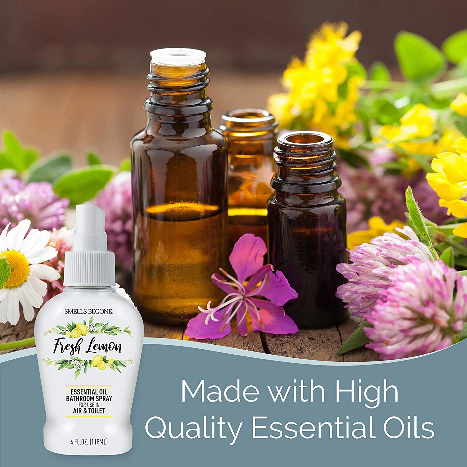 SMELLS BEGONE 4 oz Essential Oil Bathroom Spray - Eliminate Toilet Odors - Fresh Lemon