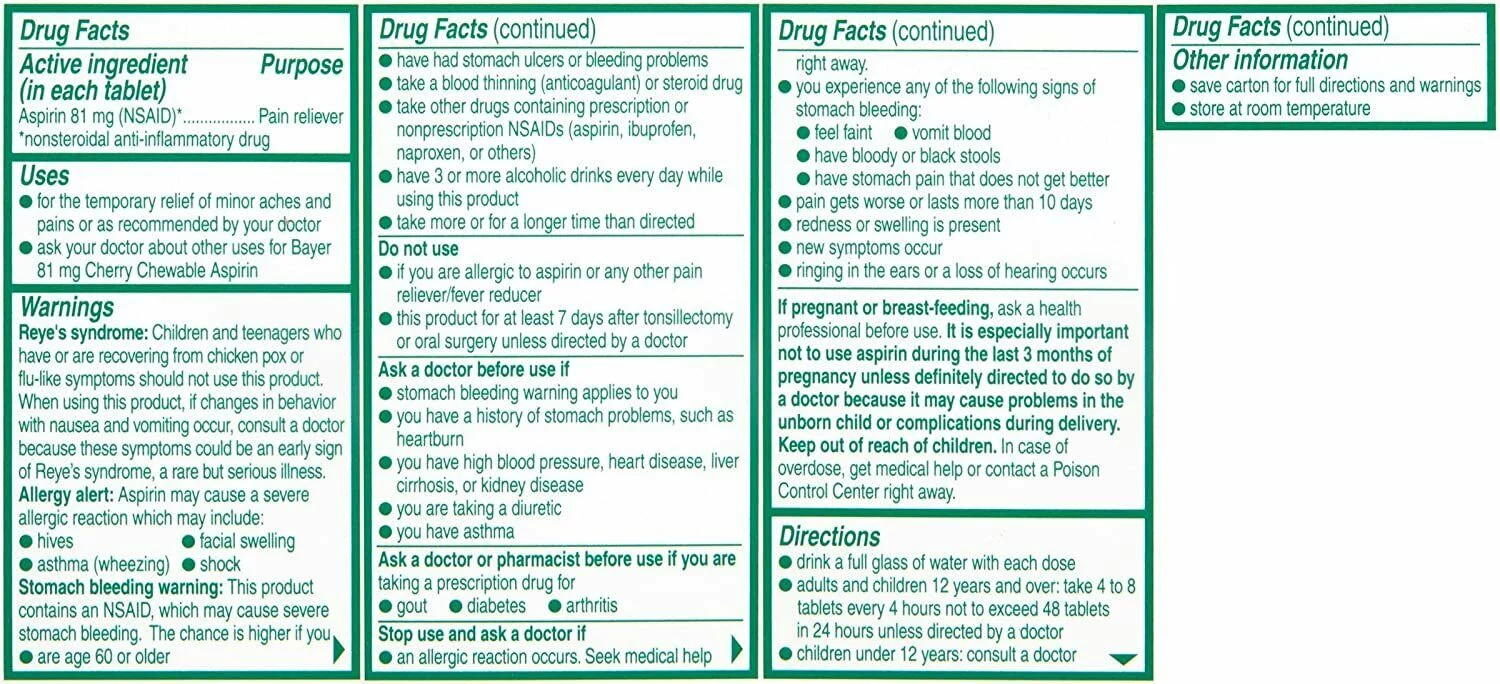 Bayer Chewable Low Dose 'Baby' Aspirin 81 mg Tablets Cherry 36 Tablets (Pack of 3)