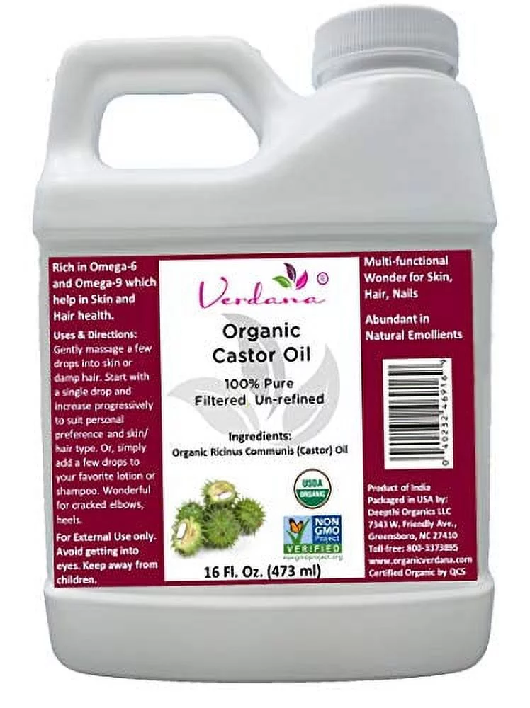 Organic Verdana Castor Oil ? USDA Certified Organic ? Cold Pressed, Unrefined, 1