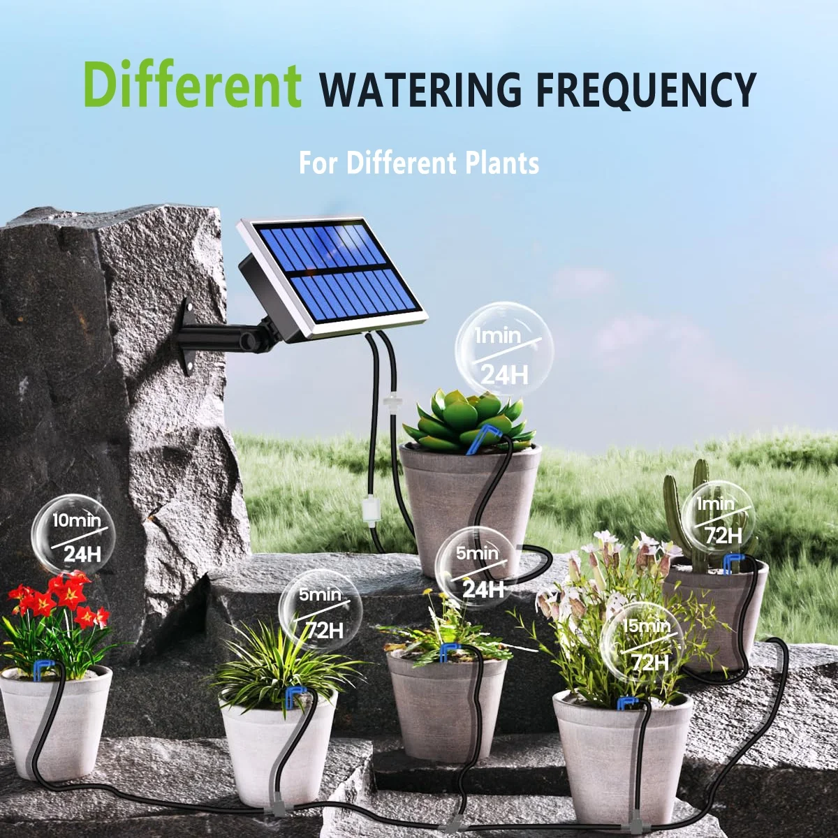 RAINPOINT Solar Drip Irrigation System Outdoor Automatic Plant Self Watering Devices for Plants