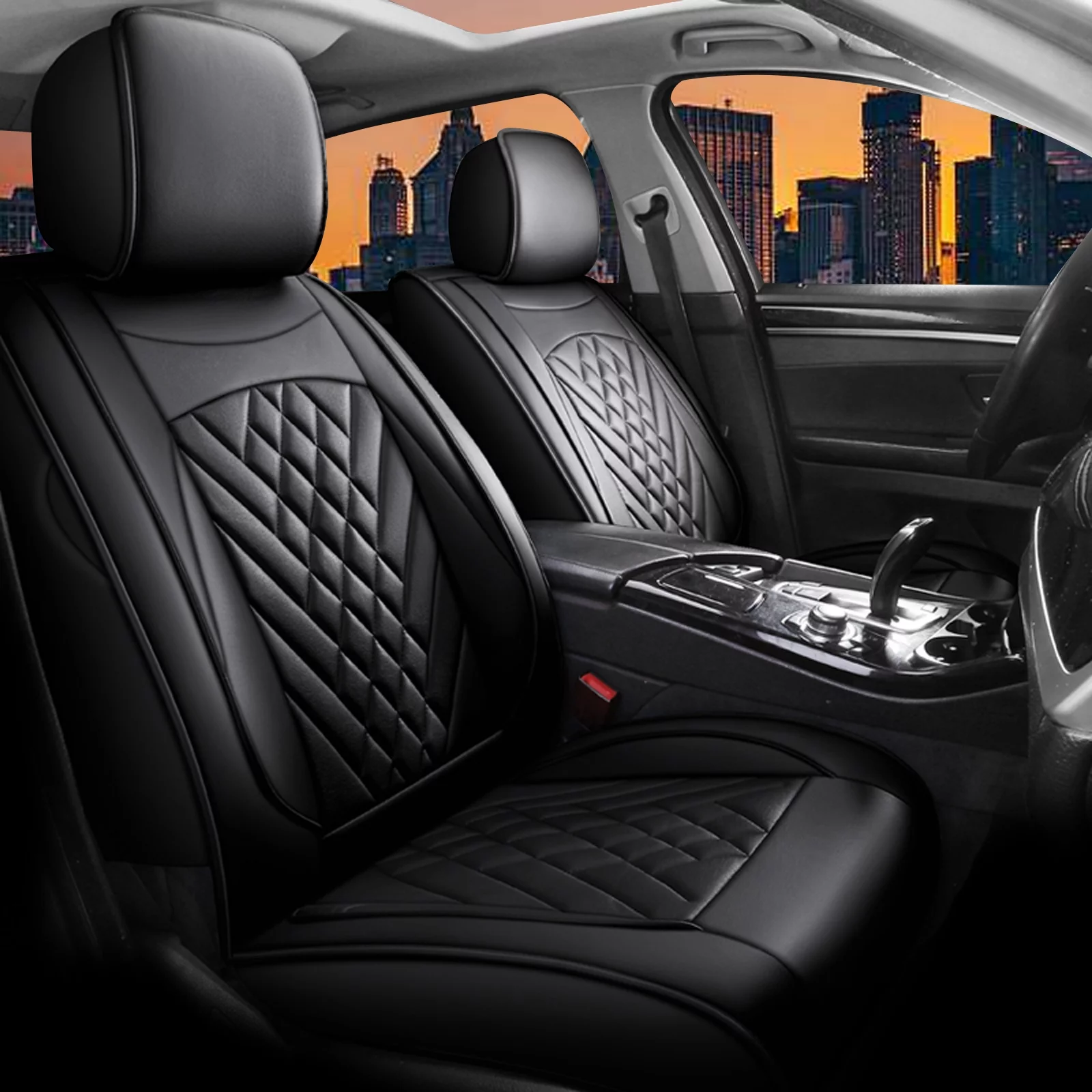 AOMSAZTO Car 5-Seat Covers Front & Rear Full Set Faux Leather Seat Cushion Protector Waterproof Black For Nissan Rogue 2014-2023